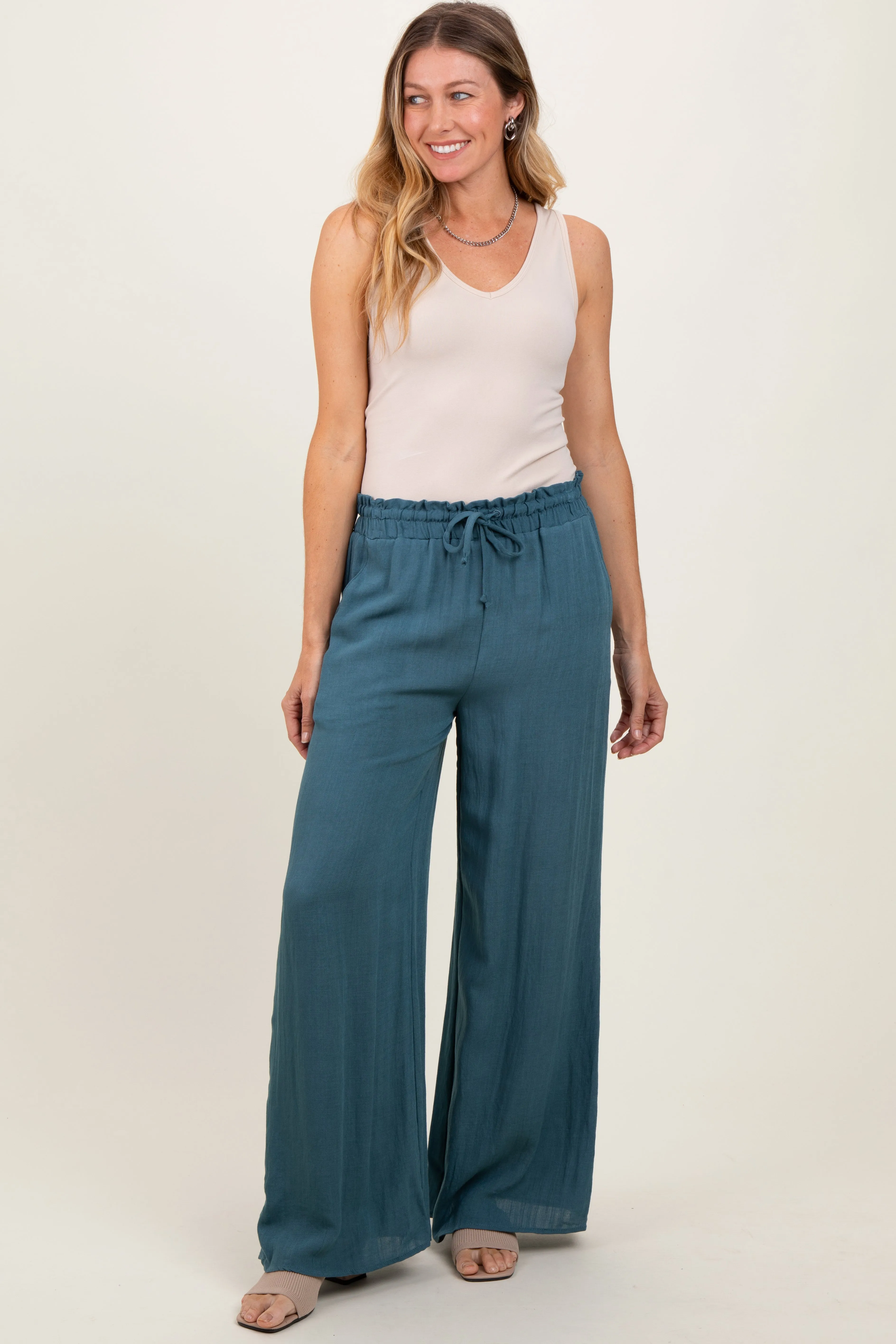 Blue Ruffled Drawstring Waist Wide Leg Maternity Pants sold by Pinkblush product image thumbnail 5
