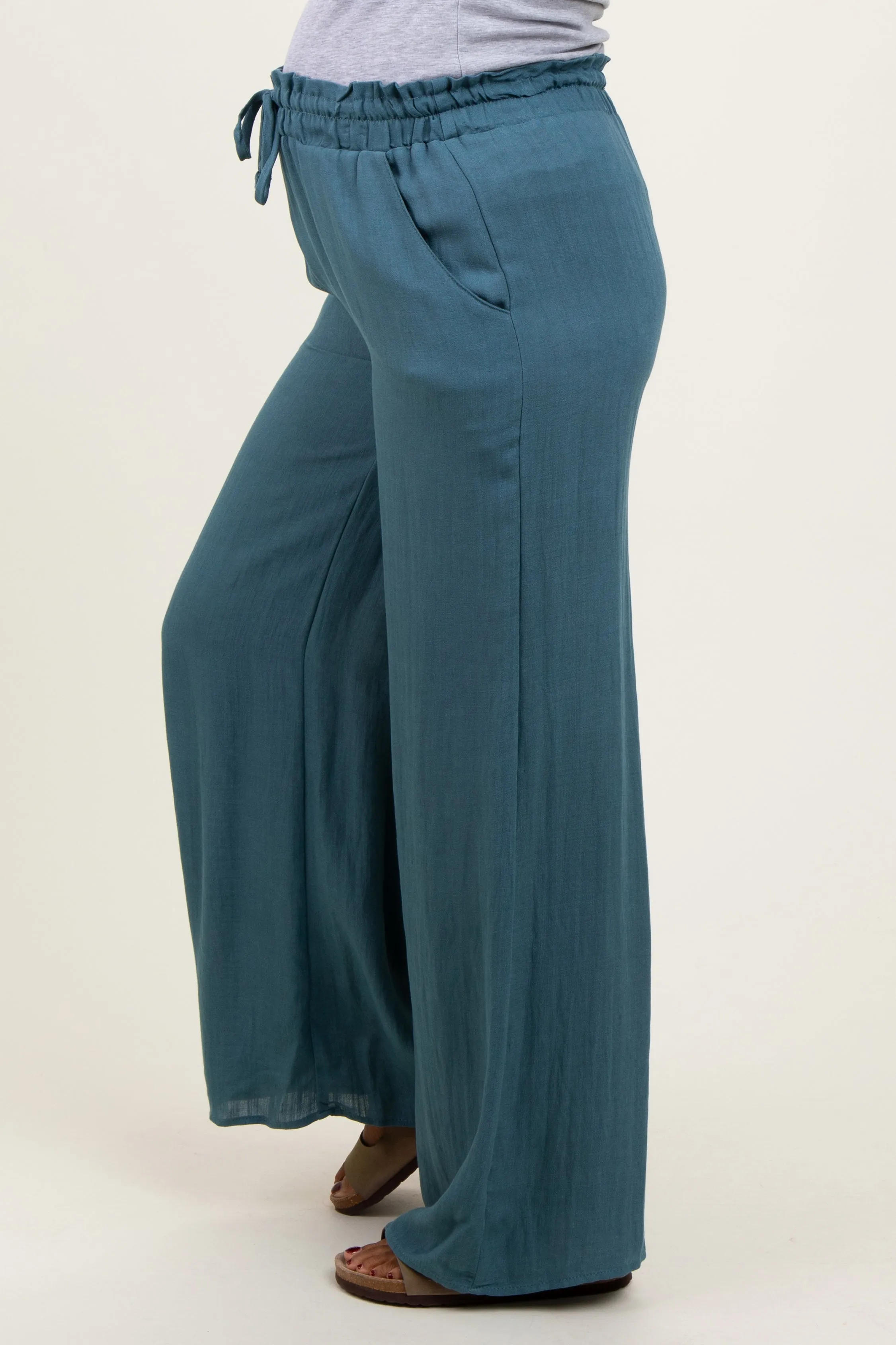 Blue Ruffled Drawstring Waist Wide Leg Maternity Pants sold by Pinkblush product image thumbnail 3