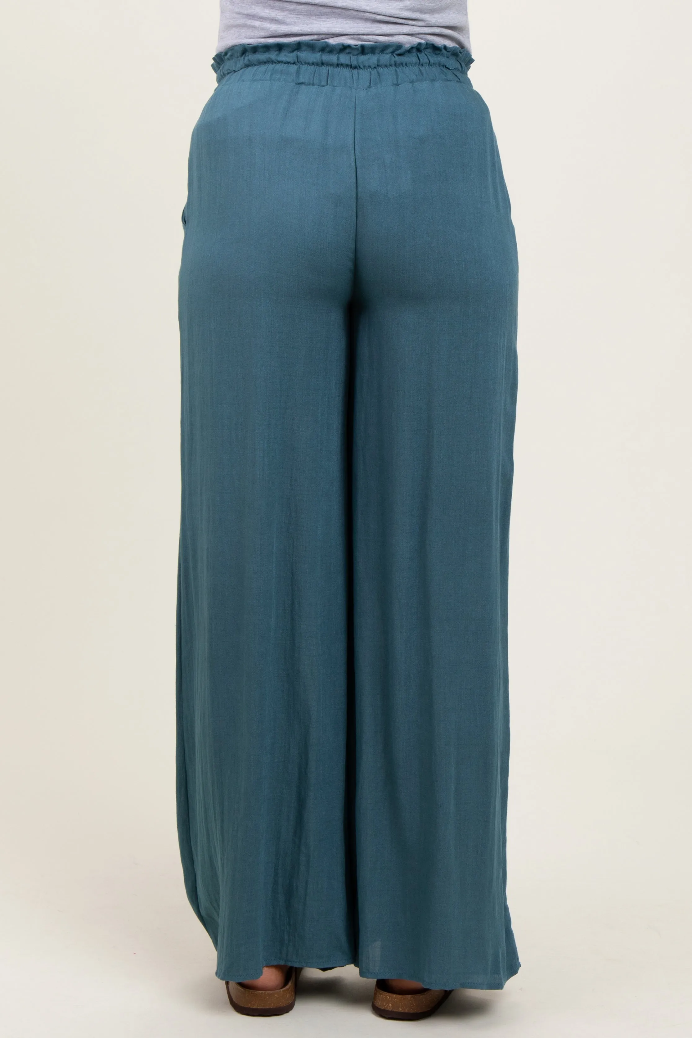 Blue Ruffled Drawstring Waist Wide Leg Maternity Pants sold by Pinkblush product image thumbnail 4