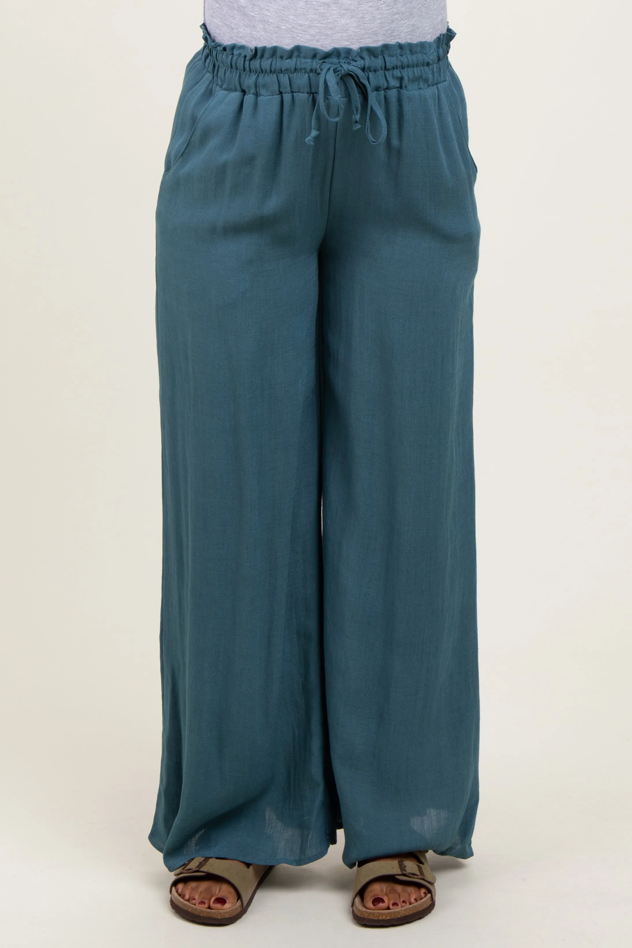 Blue Ruffled Drawstring Waist Wide Leg Maternity Pants sold by Pinkblush product image thumbnail 2