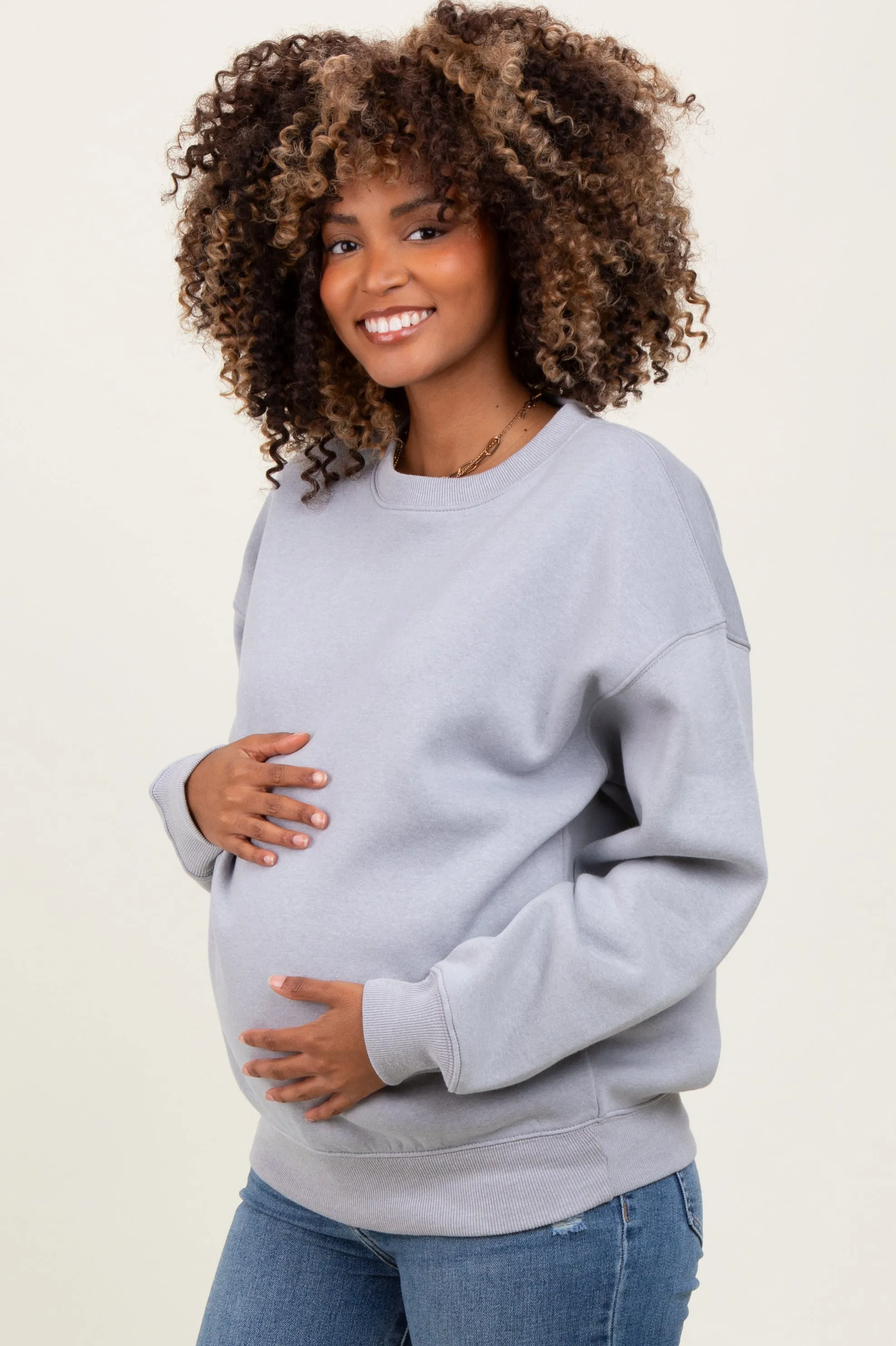 Heather Grey Basic Fleece Crewneck Maternity Sweatshirt sold by Pinkblush product image thumbnail 3