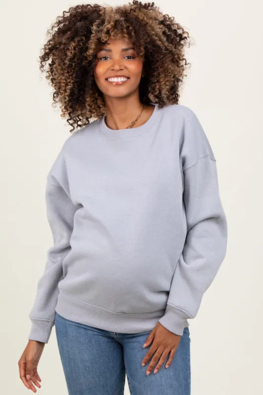 Heather Grey Basic Fleece Crewneck Maternity Sweatshirt sold by Pinkblush