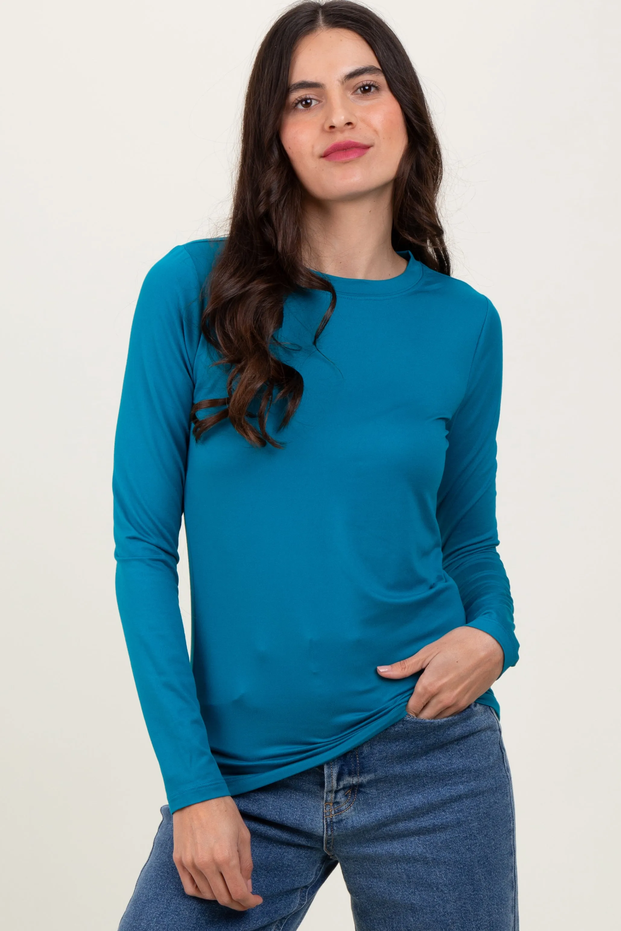 Teal Basic Long Sleeve Maternity Top sold by Pinkblush product image thumbnail 3