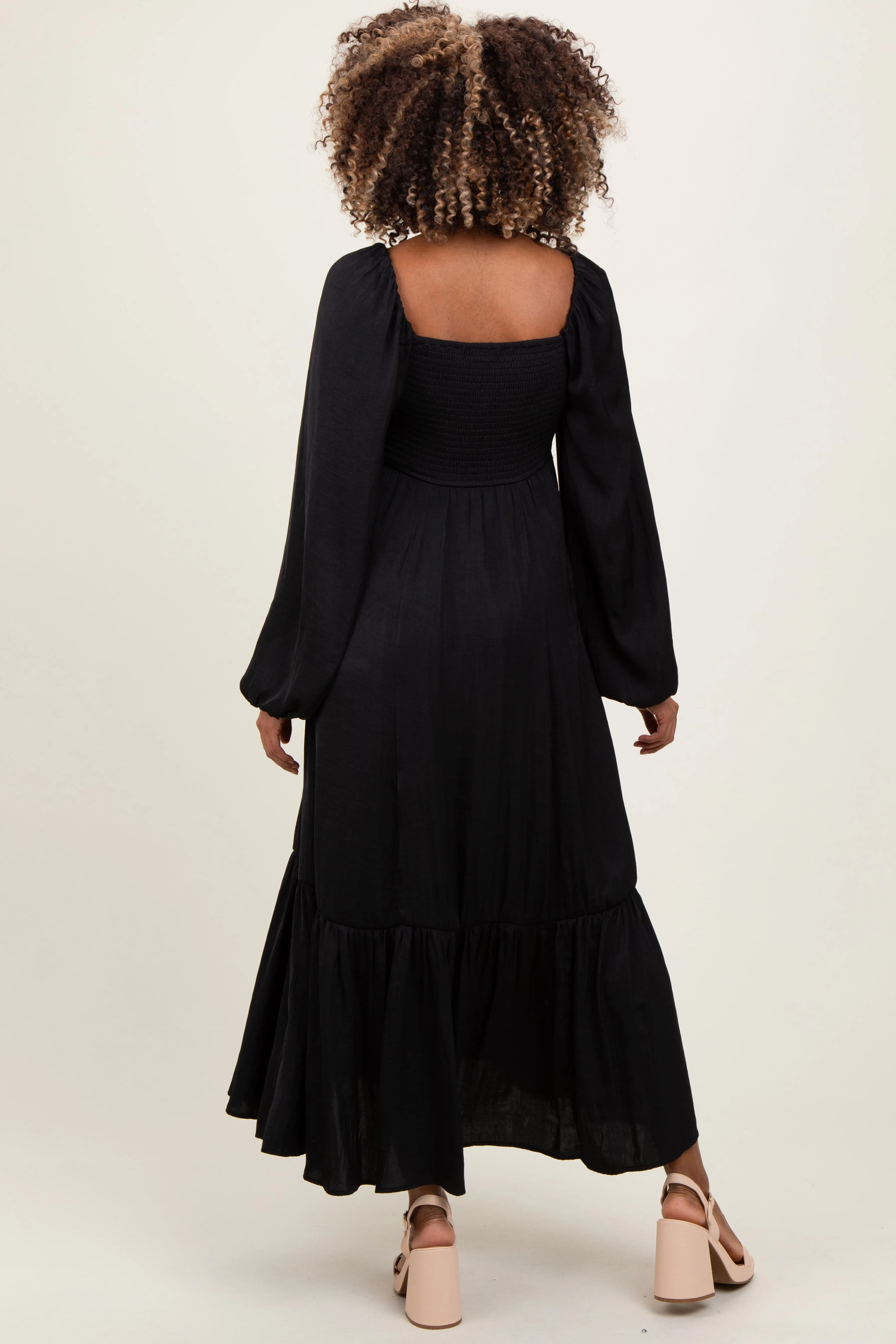 Black Bow Satin Maternity Maxi Dress sold by Pinkblush product image thumbnail 4