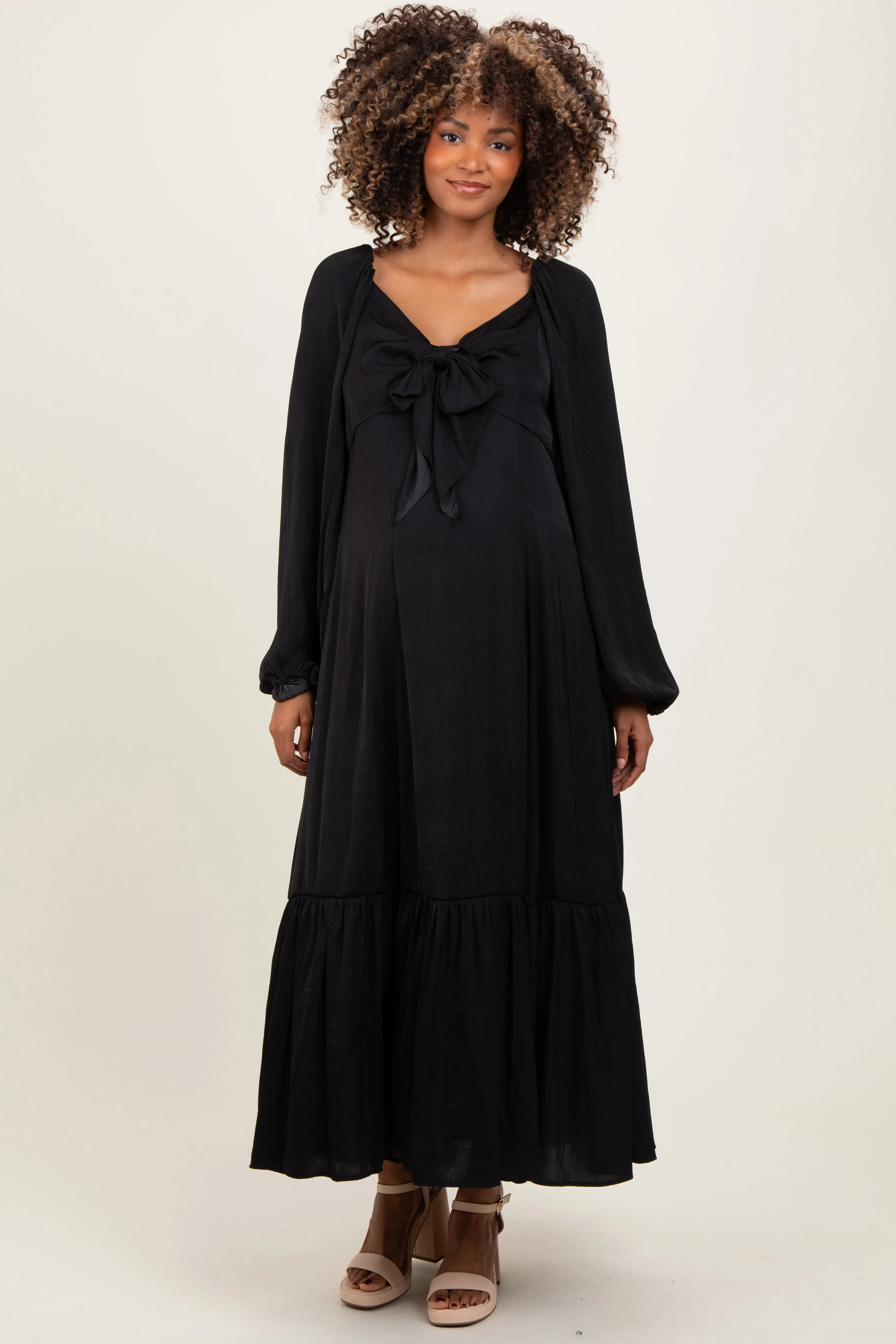 Black Bow Satin Maternity Maxi Dress sold by Pinkblush product image thumbnail 2