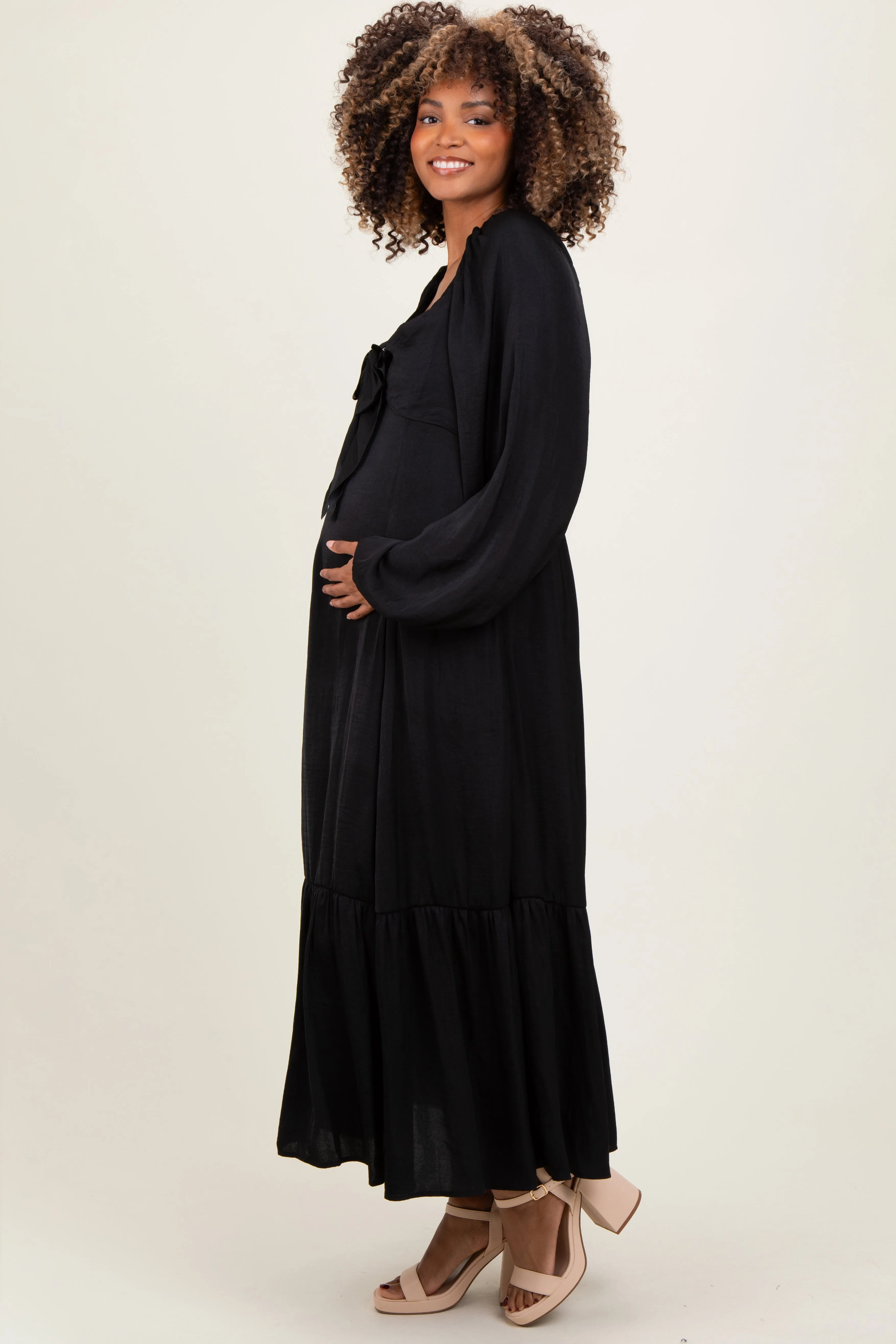 Black Bow Satin Maternity Maxi Dress sold by Pinkblush product image thumbnail 3
