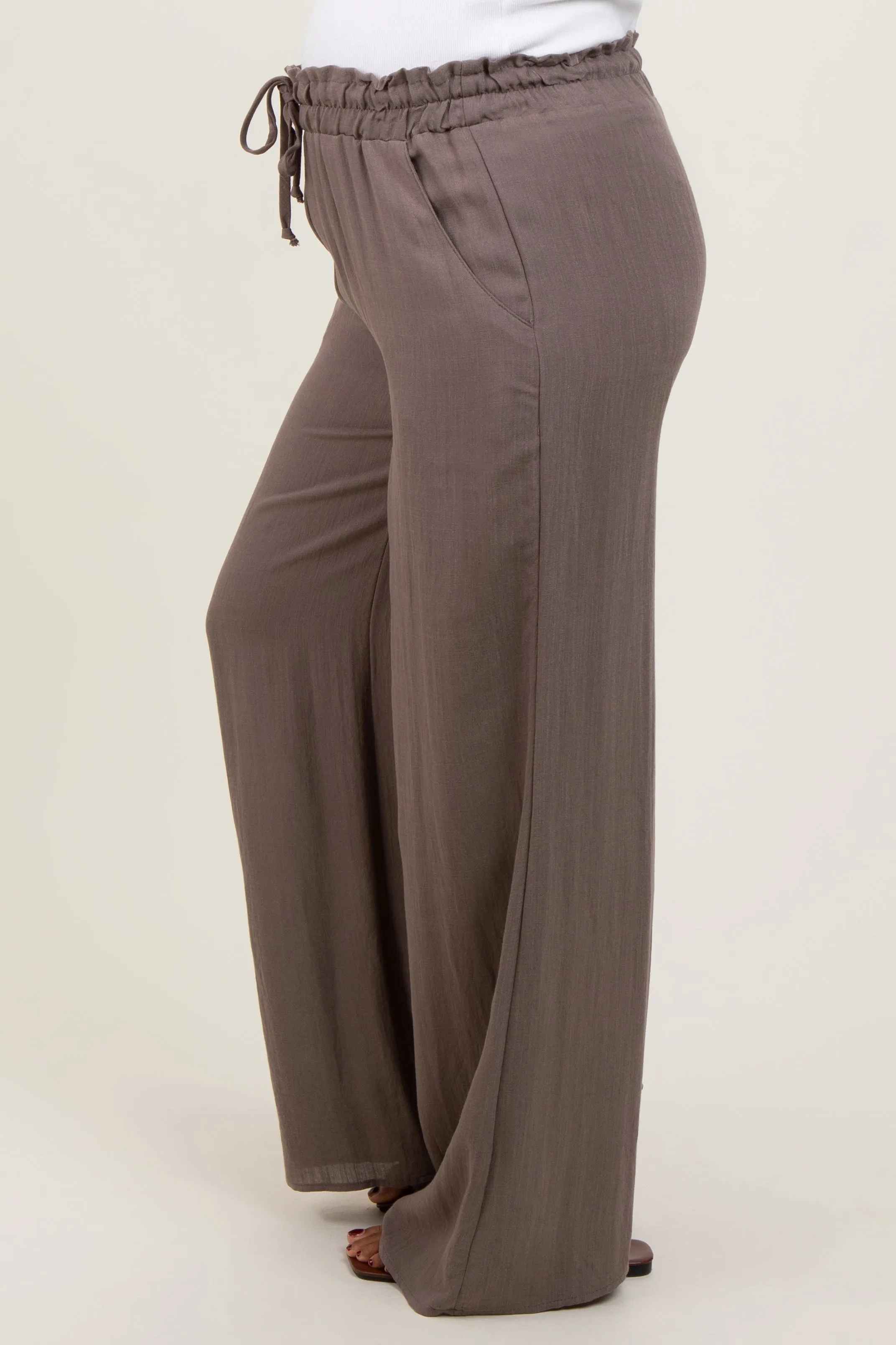 Mocha Ruffled Drawstring Waist Wide Leg Maternity Pants sold by Pinkblush product image thumbnail 4