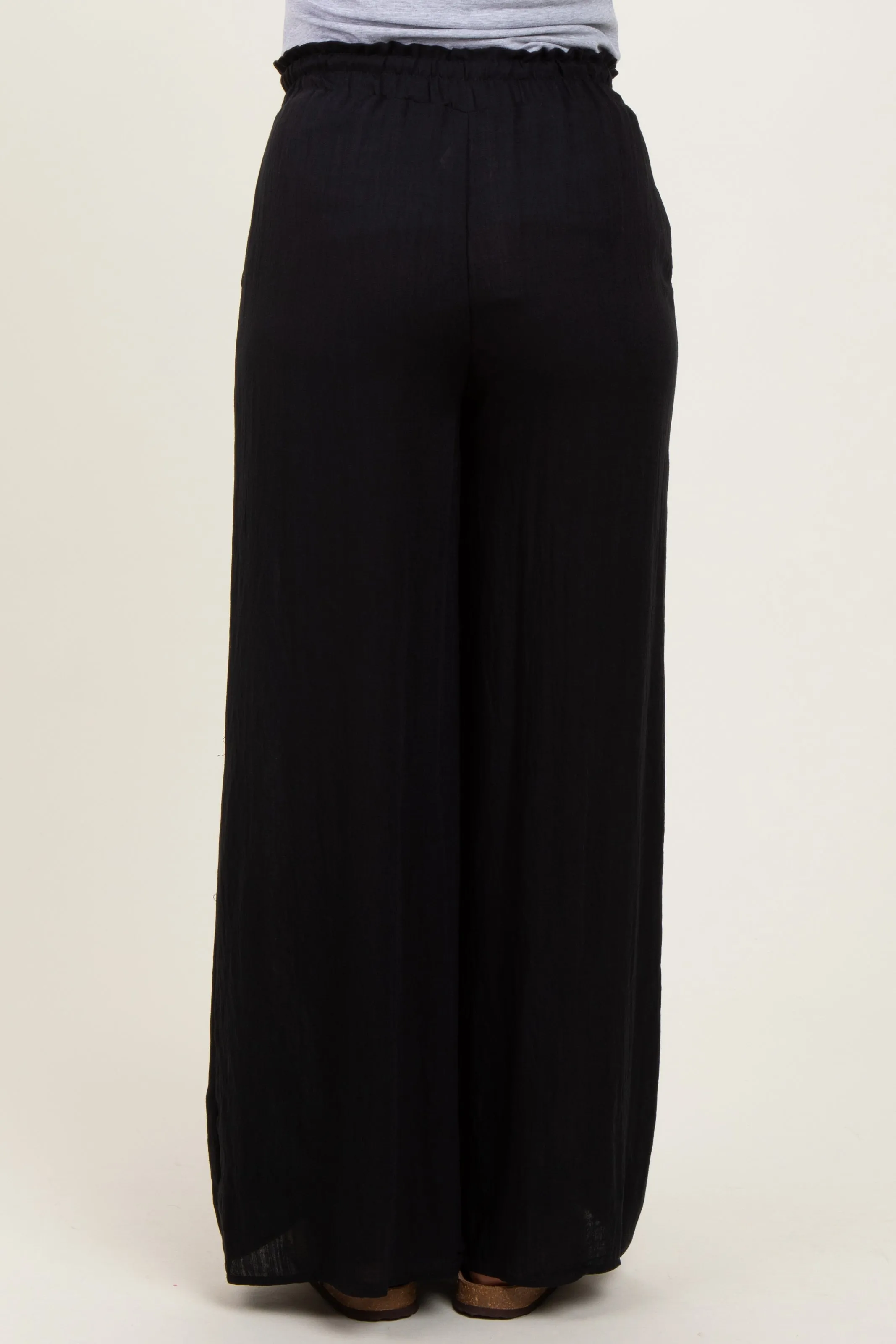 Black Ruffled Drawstring Waist Wide Leg Maternity Pants sold by Pinkblush product image thumbnail 5