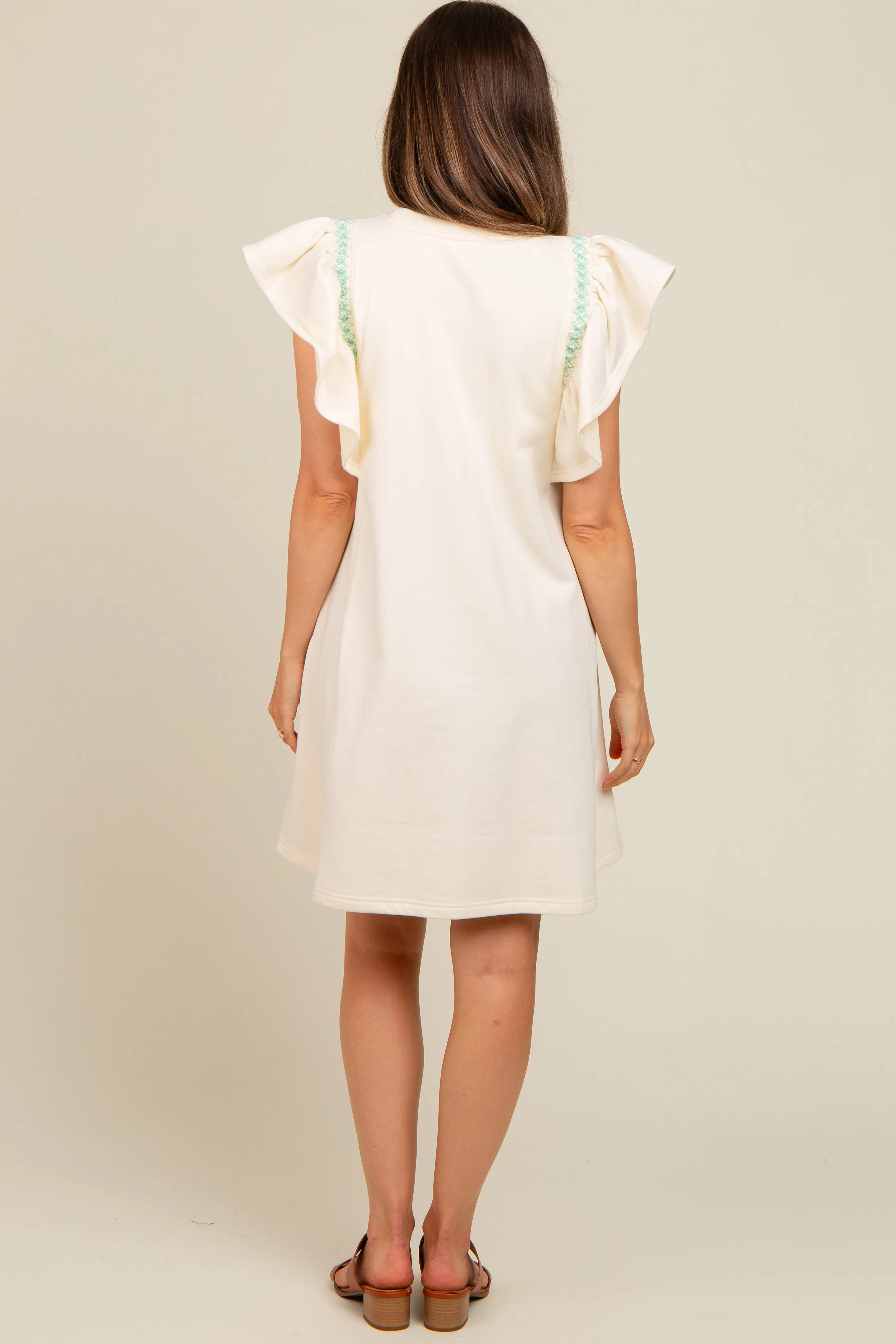 Cream Embroidered Ruffle Sleeve Maternity Dress sold by Pinkblush product image thumbnail 3