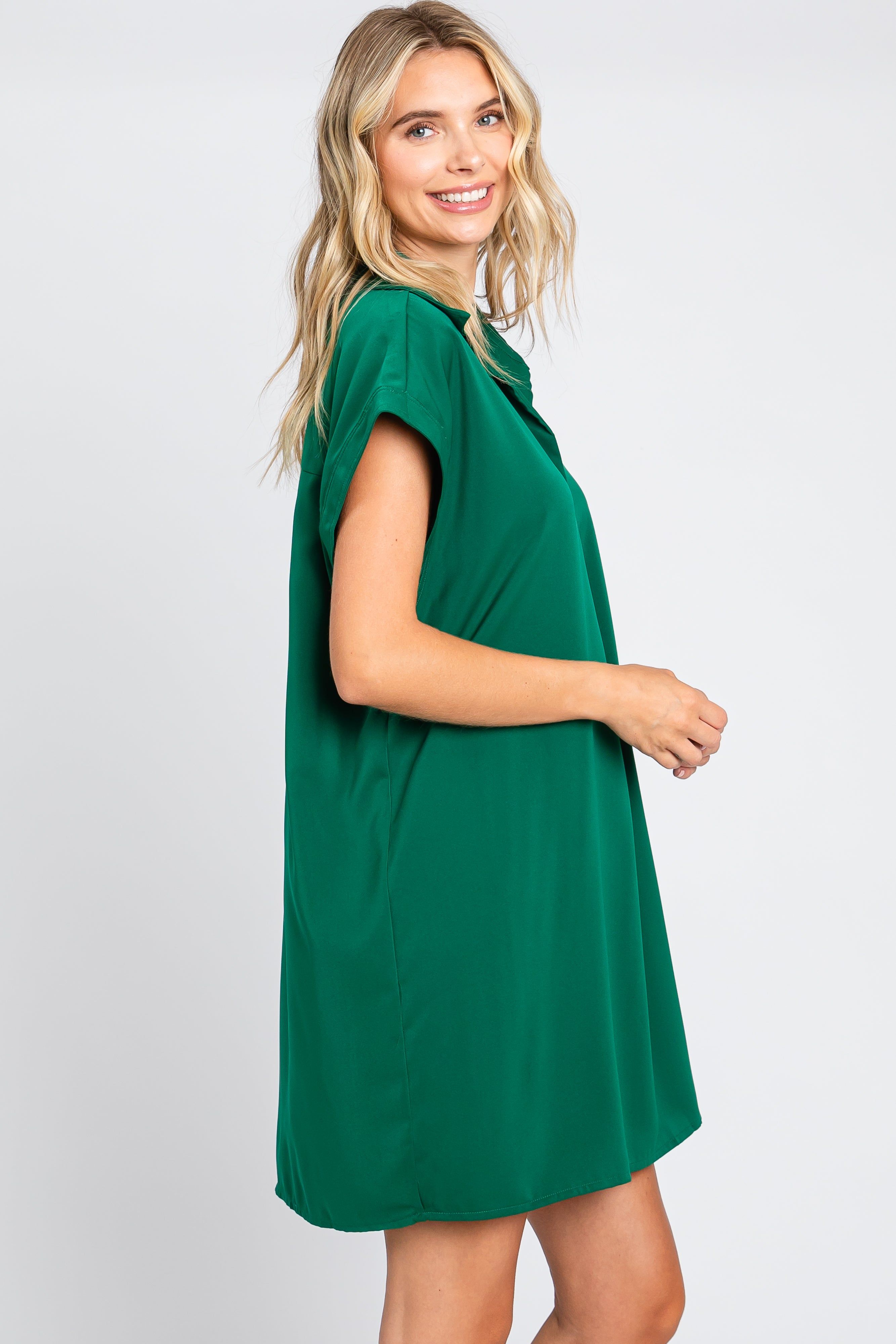 Hunter Green Collared Button Front Dress sold by Pinkblush product image thumbnail 2