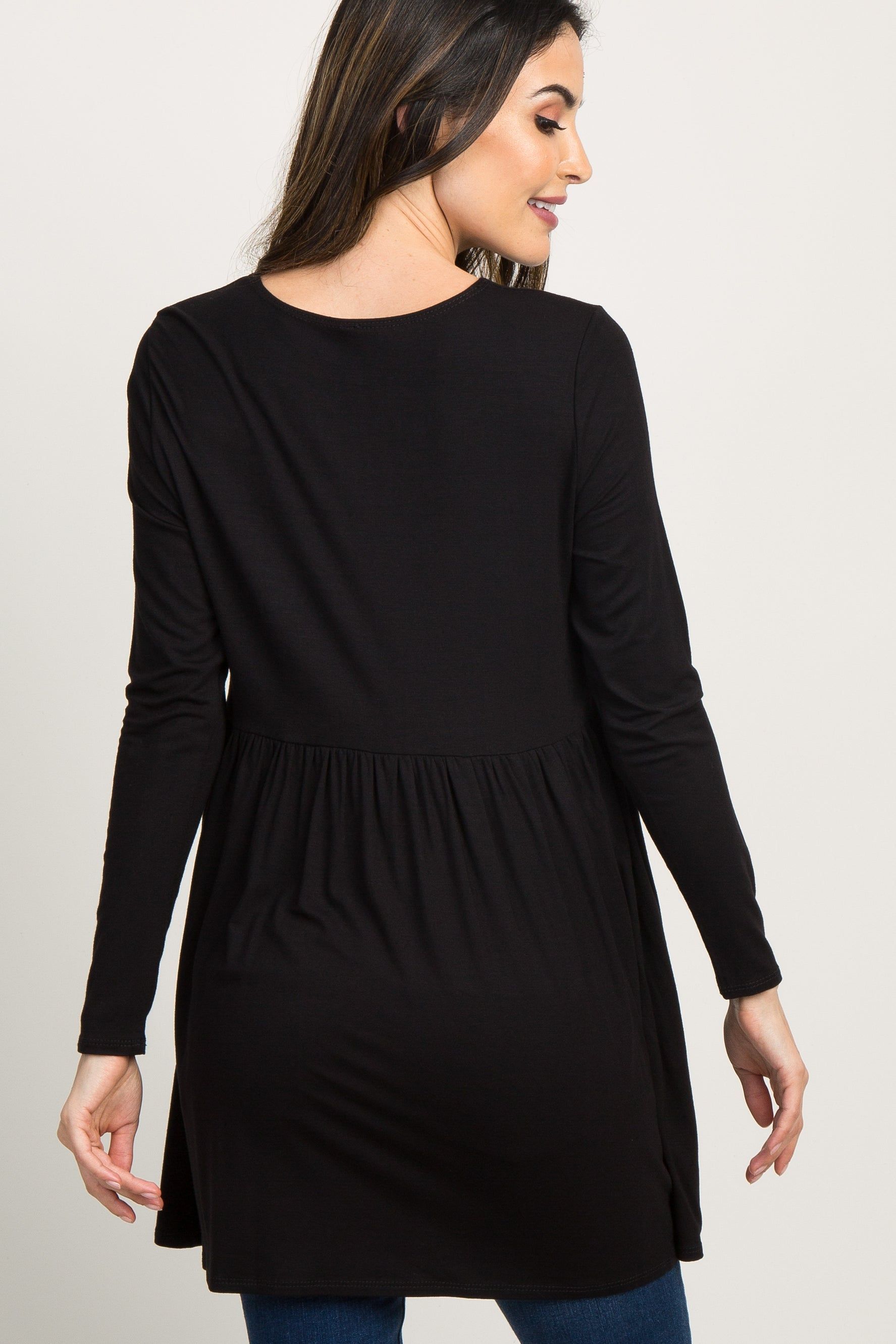 Black Solid Long Sleeve Peplum Maternity Top sold by Pinkblush product image thumbnail 3