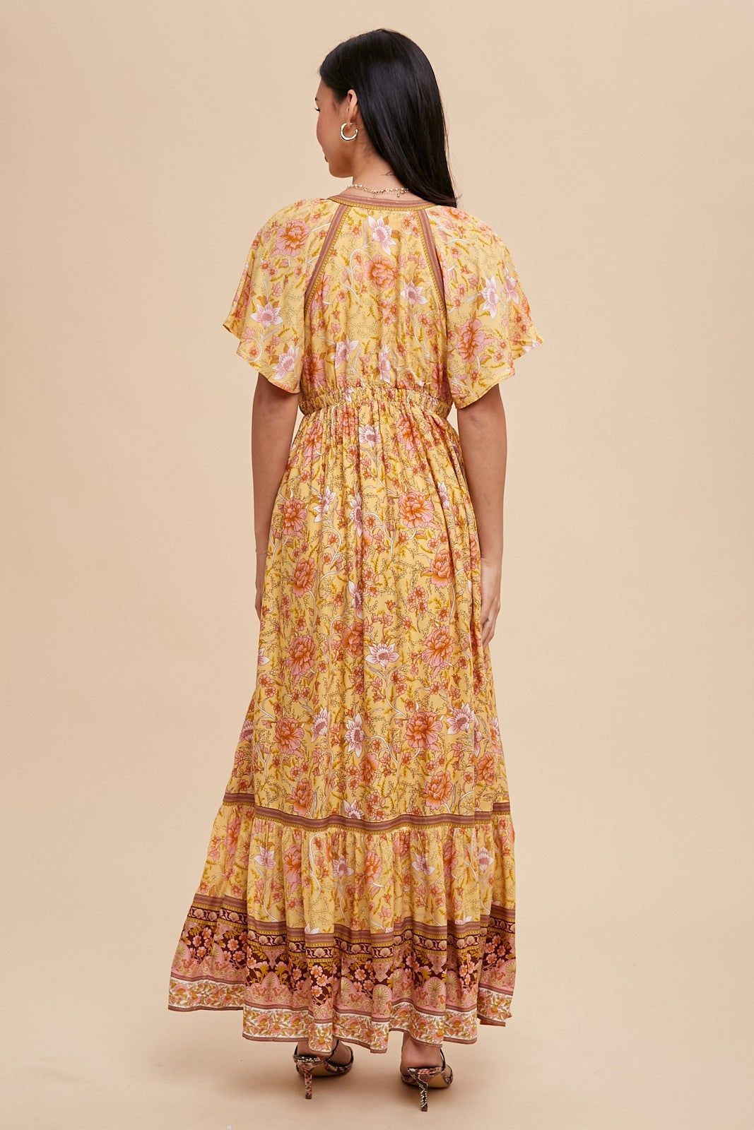 Yellow Floral Flounce Sleeve Maxi Dress sold by Pinkblush product image thumbnail 4