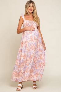 Light Pink Floral Sleeveless Maternity Maxi Dress sold by Pinkblush