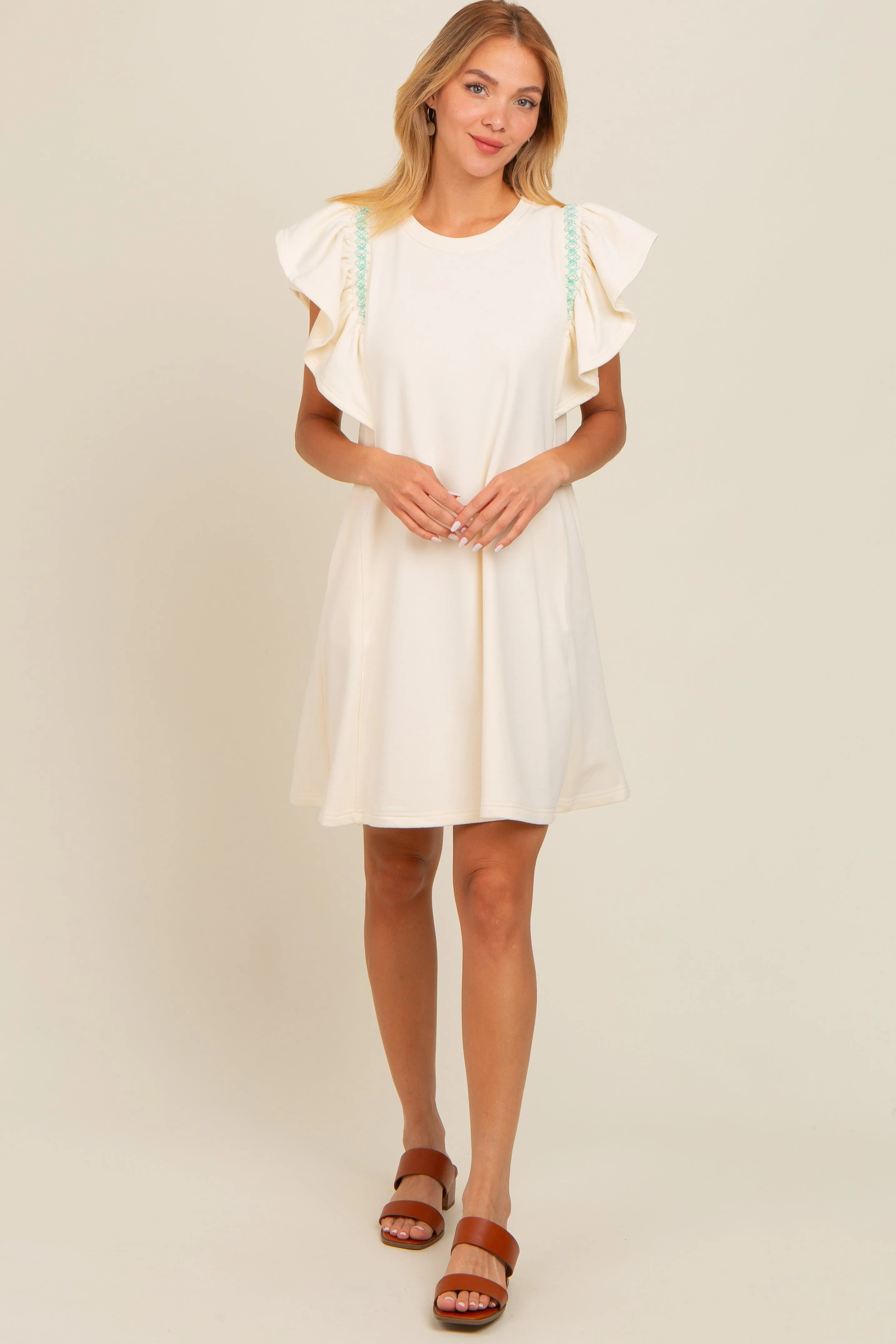 Cream Embroidered Ruffle Sleeve Maternity Dress sold by Pinkblush product image thumbnail 4