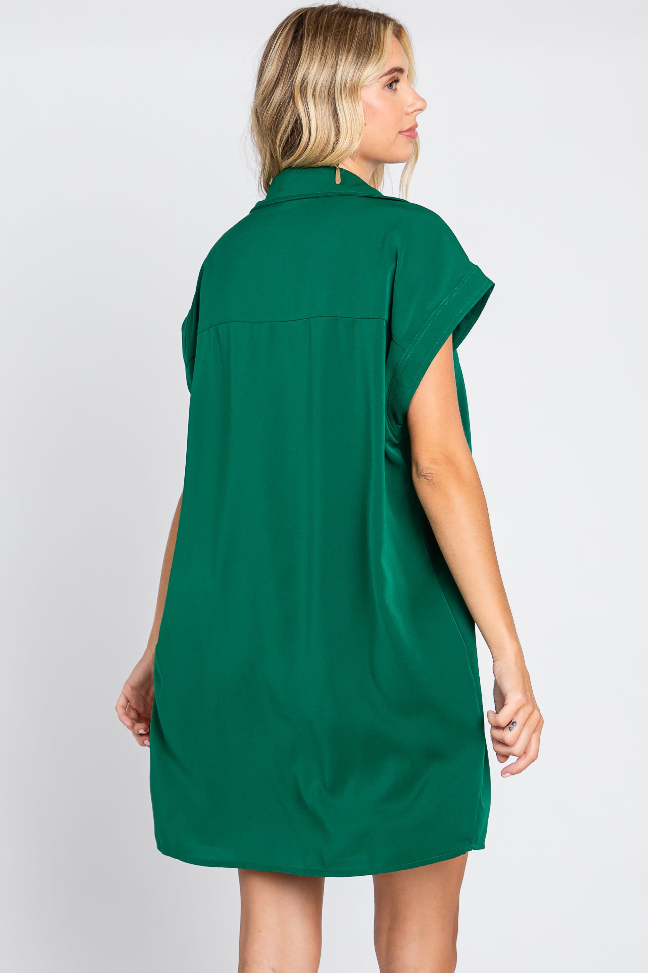 Hunter Green Collared Button Front Dress sold by Pinkblush product image thumbnail 3