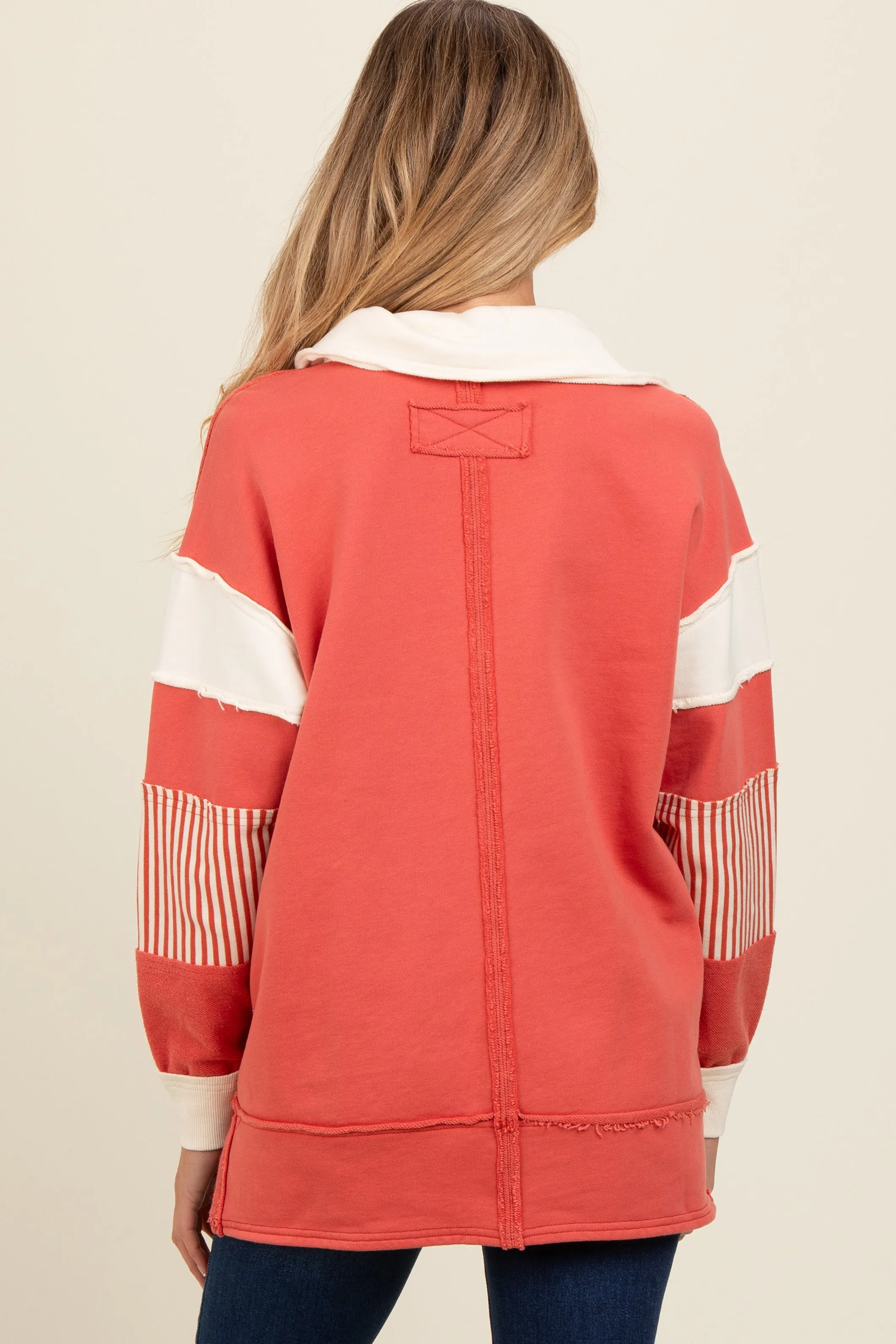 Rust Colorblock Stripe Maternity Polo Pullover Top sold by Pinkblush product image thumbnail 4