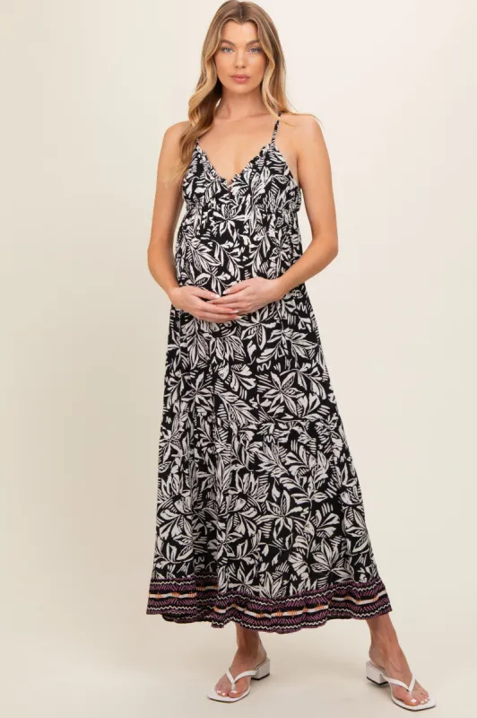 Black Floral Sleeveless Back Tie Maternity Maxi Dress sold by Pinkblush