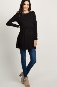 Black Solid Long Sleeve Peplum Maternity Top sold by Pinkblush