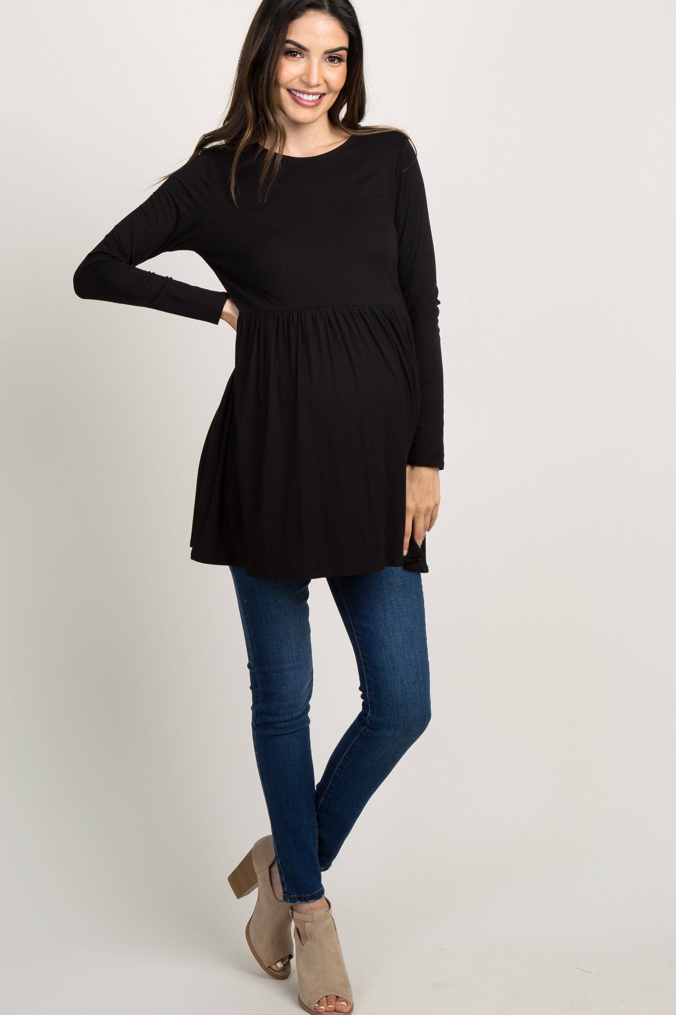 Black Solid Long Sleeve Peplum Maternity Top sold by Pinkblush product image thumbnail 4
