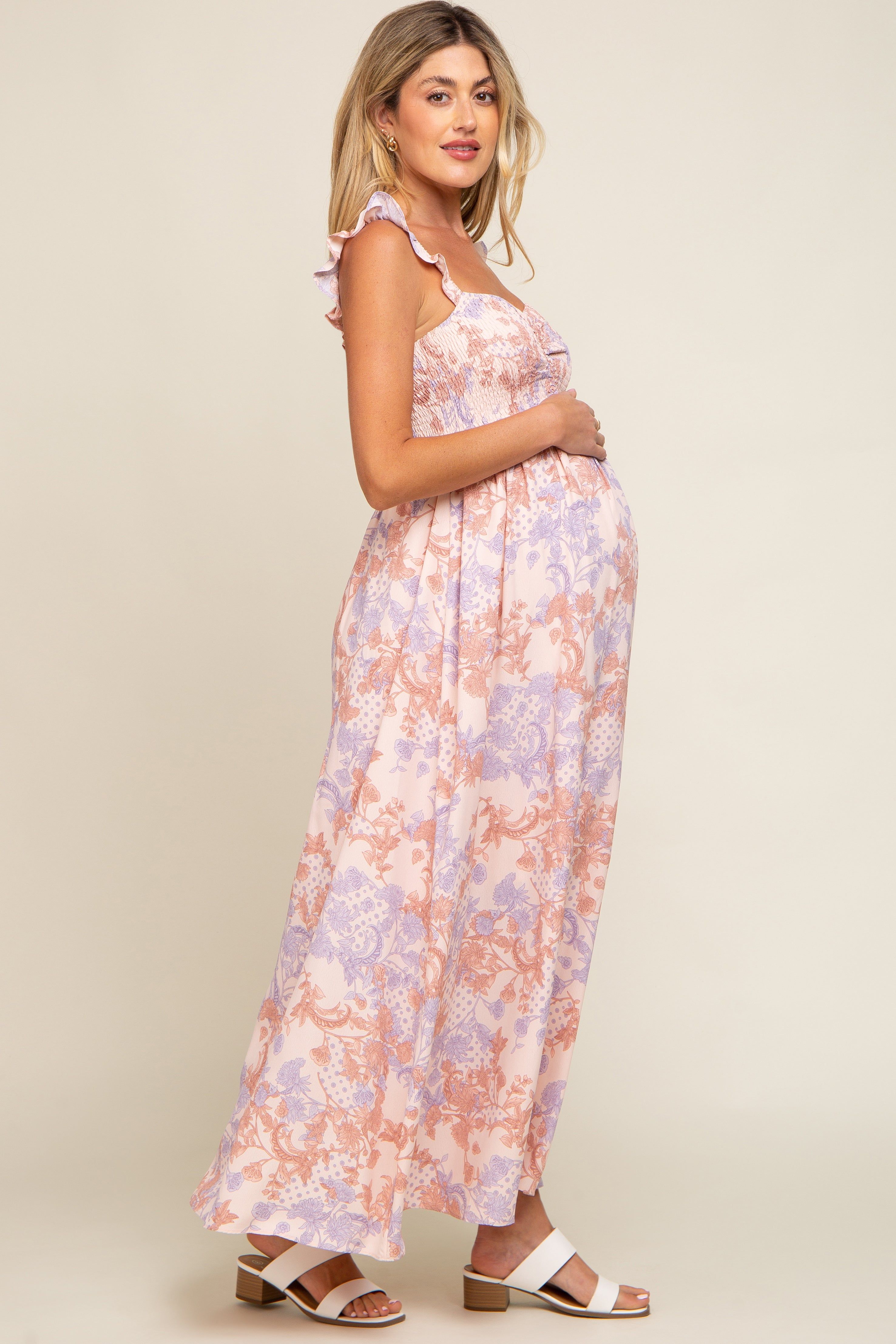 Light Pink Floral Sleeveless Maternity Maxi Dress sold by Pinkblush product image thumbnail 2