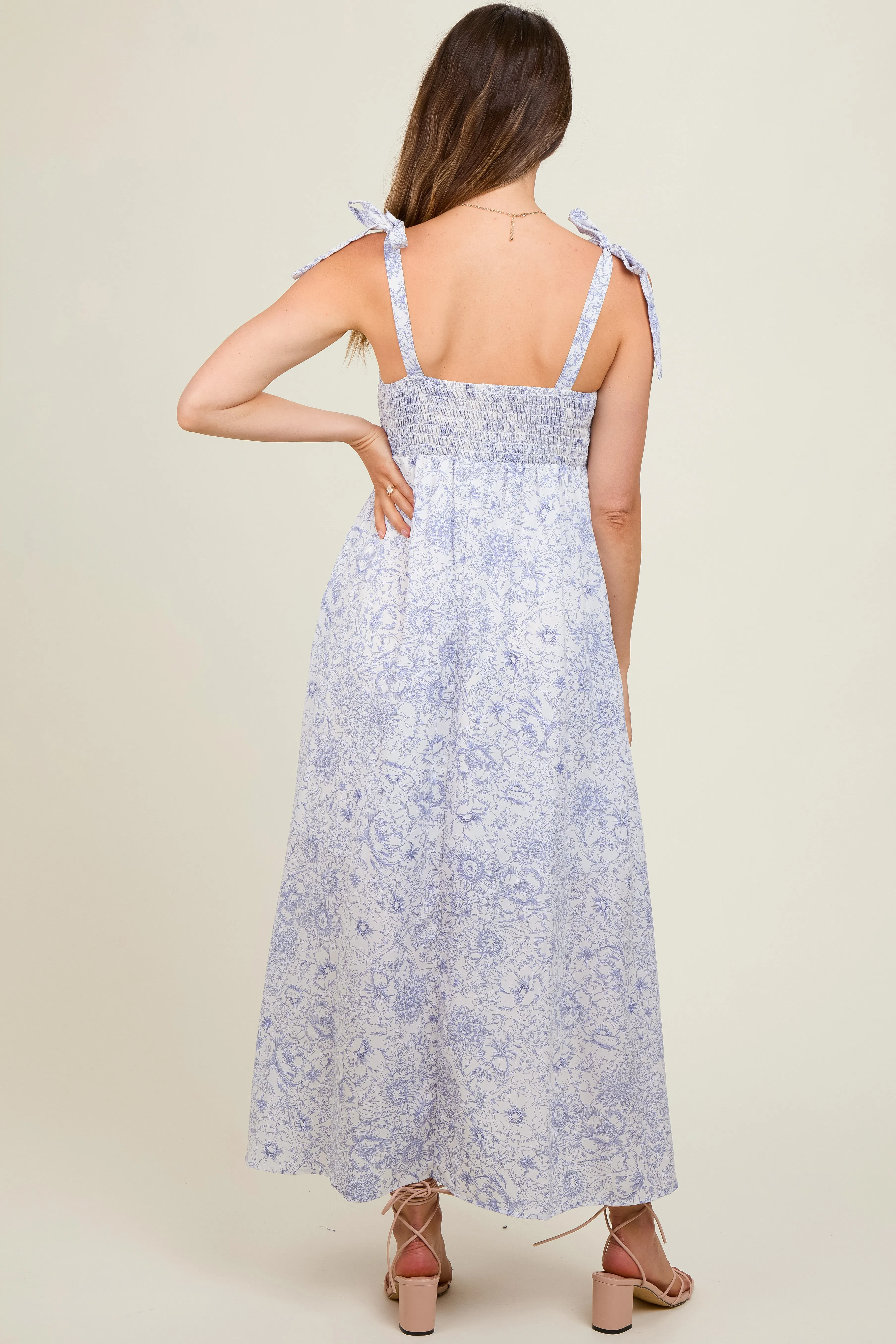 White Floral Shoulder Tie Maternity Dress sold by Pinkblush product image thumbnail 4