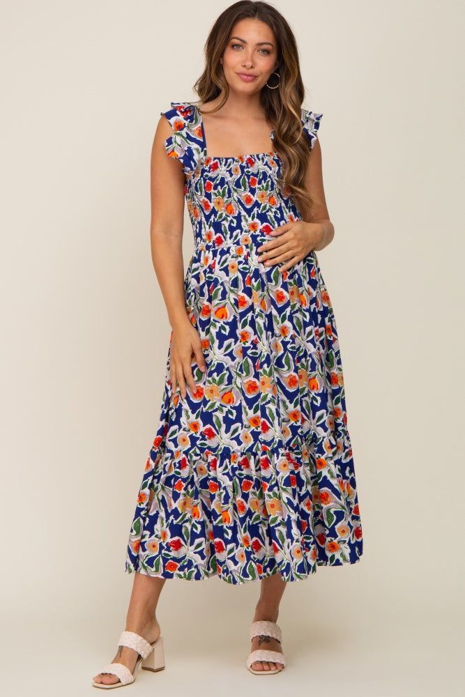 Royal Floral Sleeveless Ruffle Maternity Maxi Dress sold by Pinkblush product image thumbnail 4