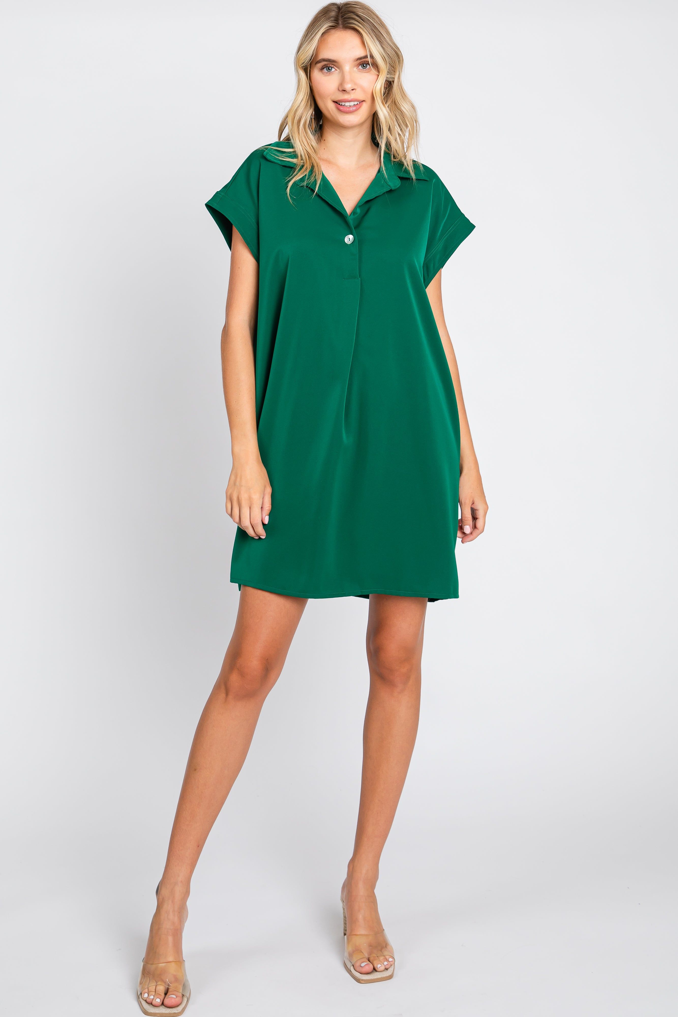 Hunter Green Collared Button Front Dress sold by Pinkblush product image thumbnail 4