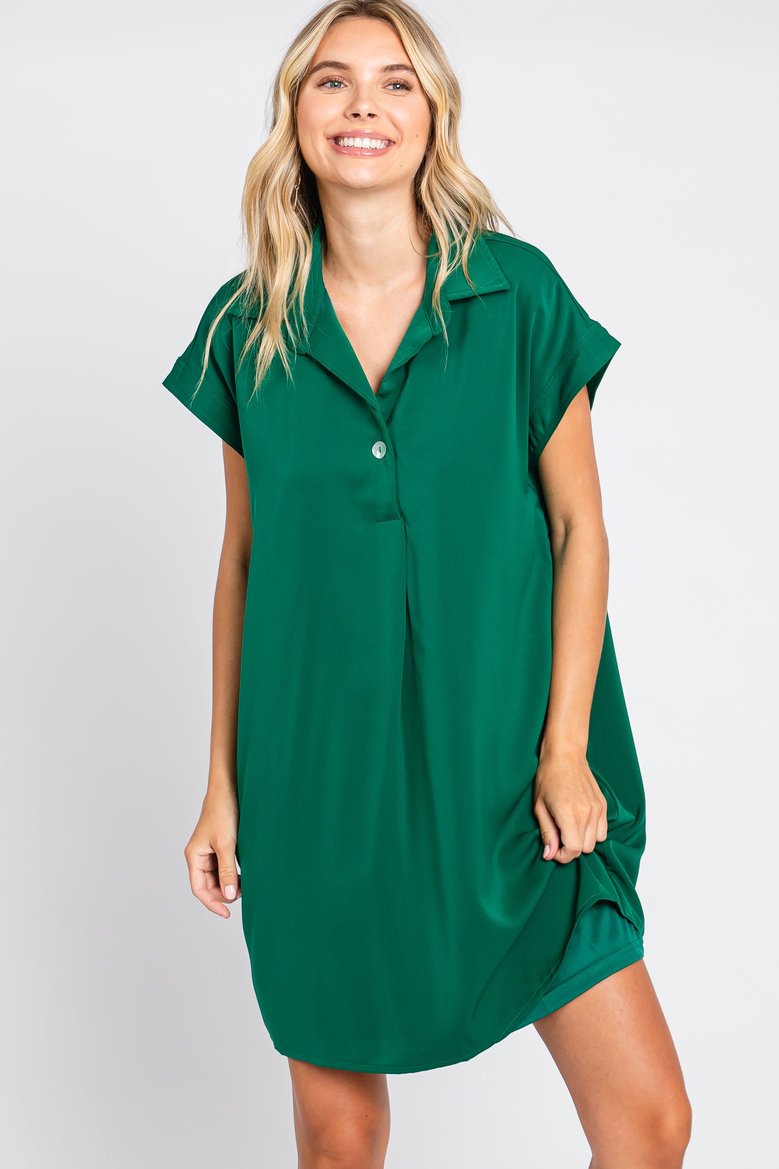 Hunter Green Collared Button Front Dress sold by Pinkblush