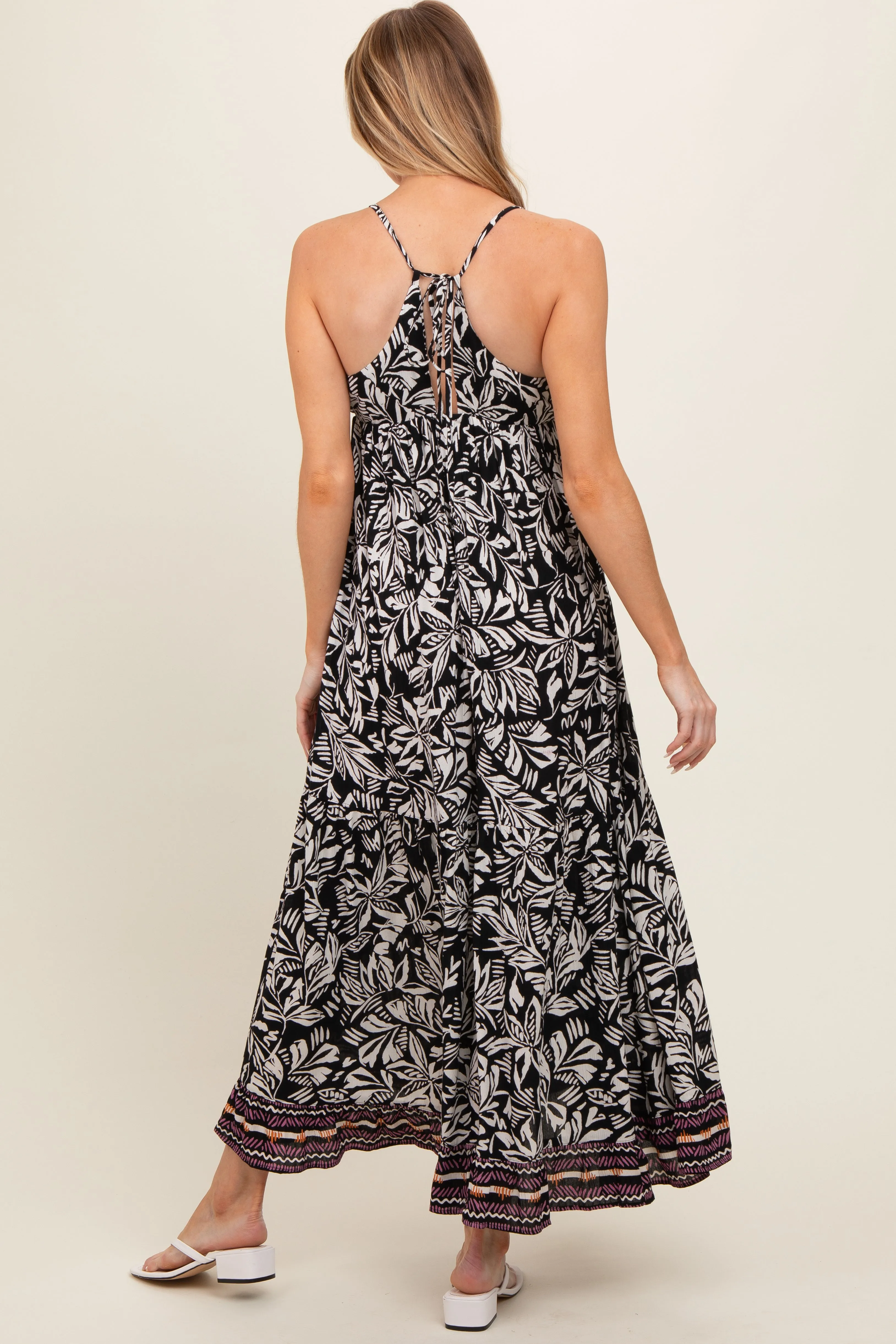 Black Floral Sleeveless Back Tie Maternity Maxi Dress sold by Pinkblush product image thumbnail 2