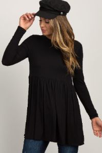 Black Solid Long Sleeve Peplum Maternity Top sold by Pinkblush