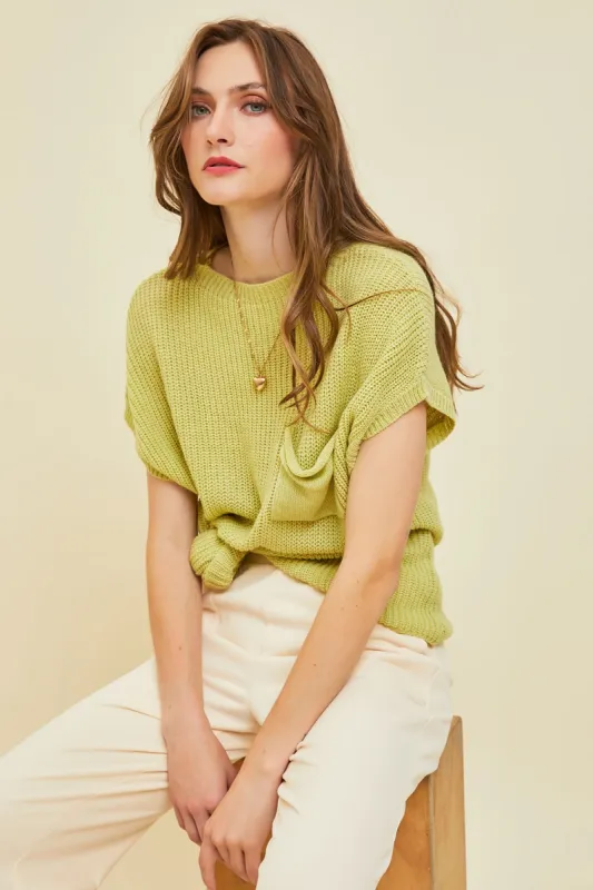 Sage Knit Pocket Front Top sold by Pinkblush