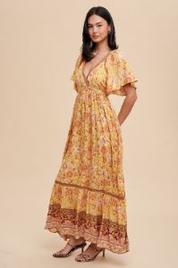 Yellow Floral Flounce Sleeve Maxi Dress sold by Pinkblush