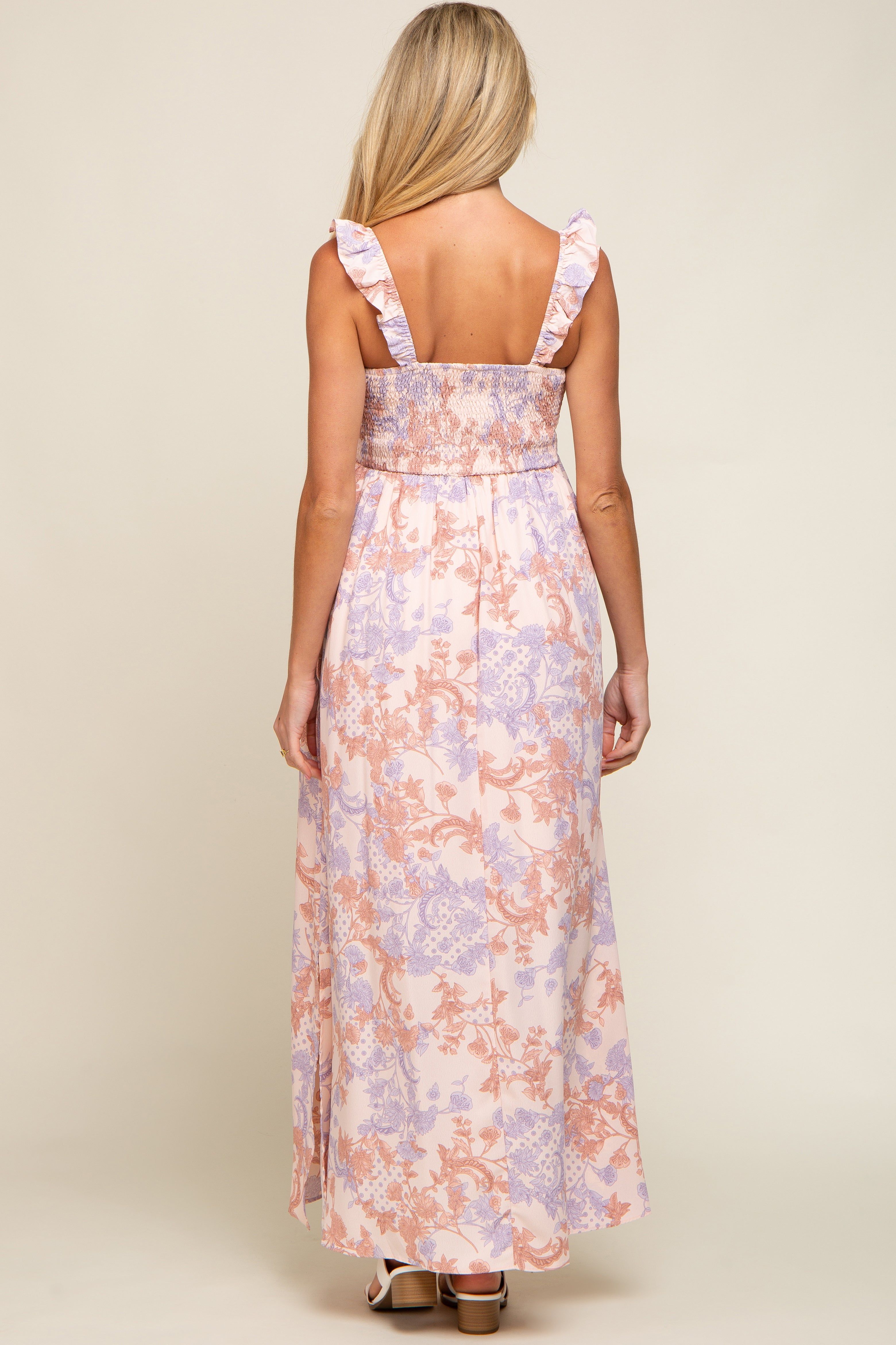 Light Pink Floral Sleeveless Maternity Maxi Dress sold by Pinkblush product image thumbnail 3