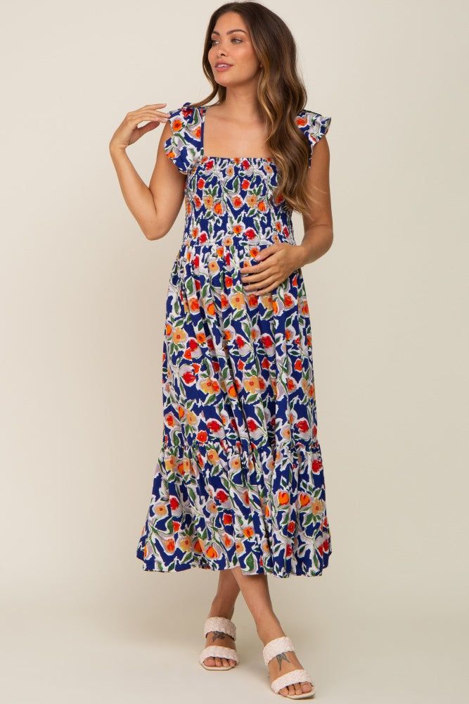 Royal Floral Sleeveless Ruffle Maternity Maxi Dress sold by Pinkblush product image thumbnail 5