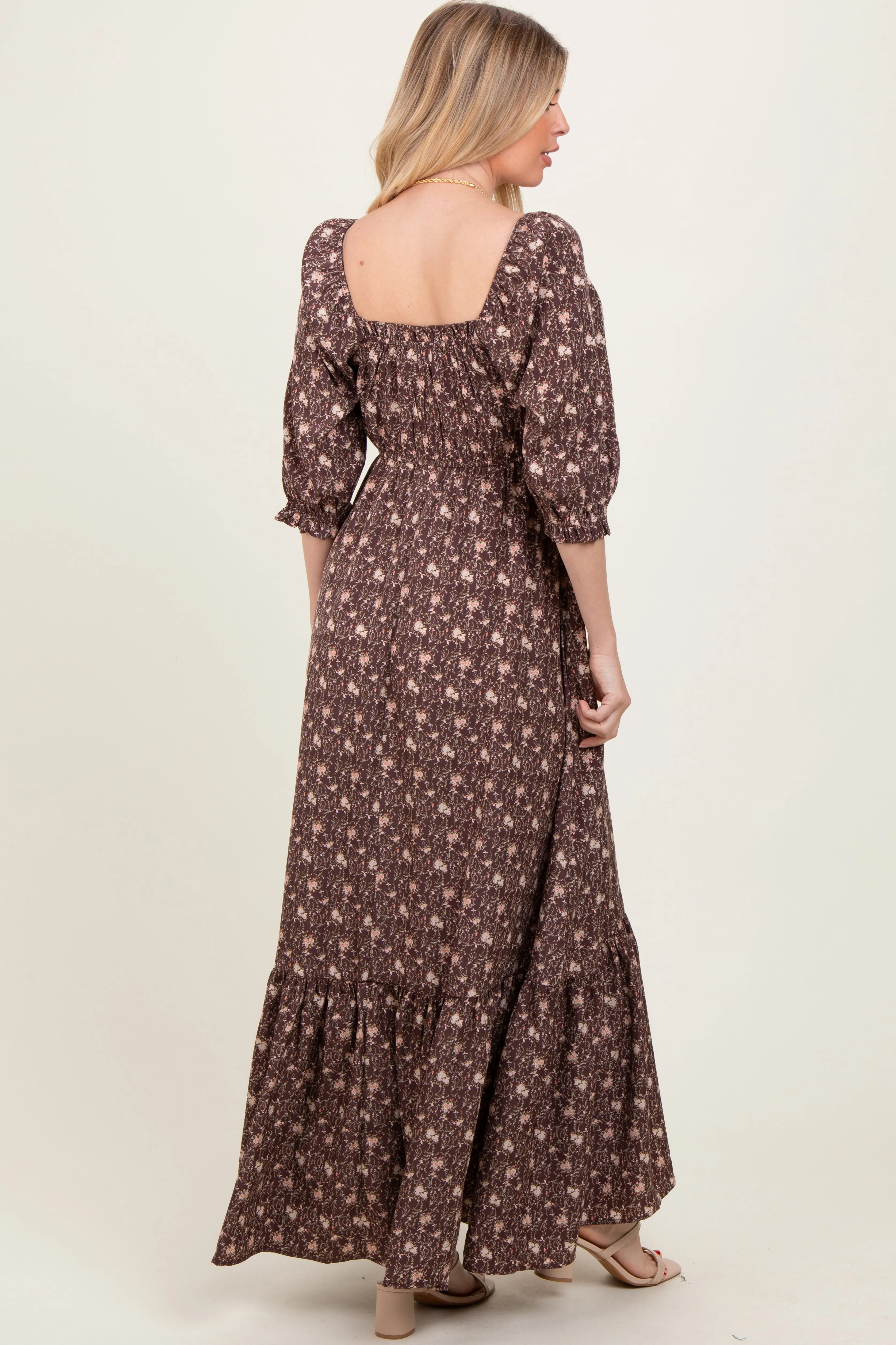 Chestnut Floral Sweetheart Neckline Maxi Dress sold by Pinkblush product image thumbnail 4