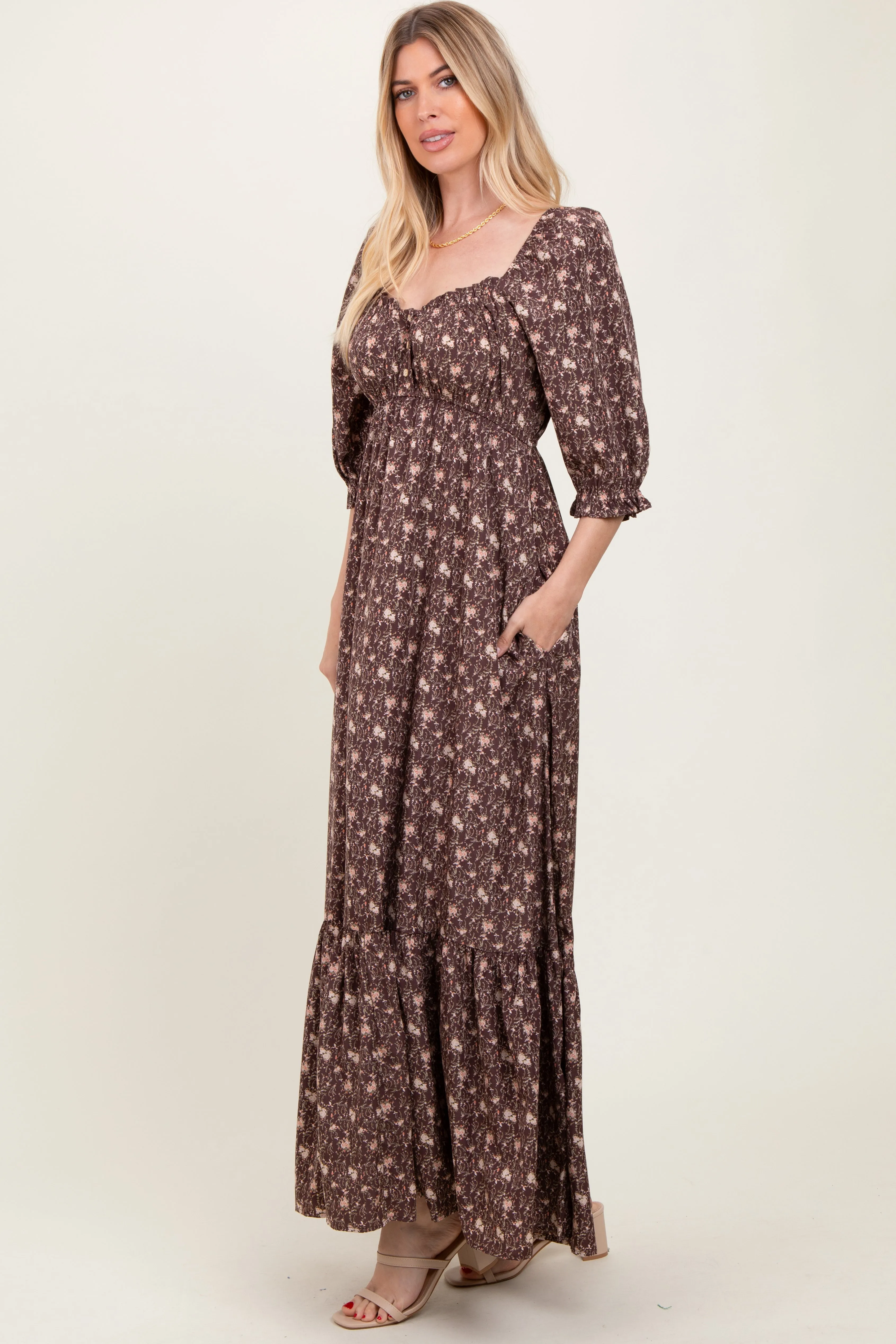 Chestnut Floral Sweetheart Neckline Maxi Dress sold by Pinkblush product image thumbnail 3