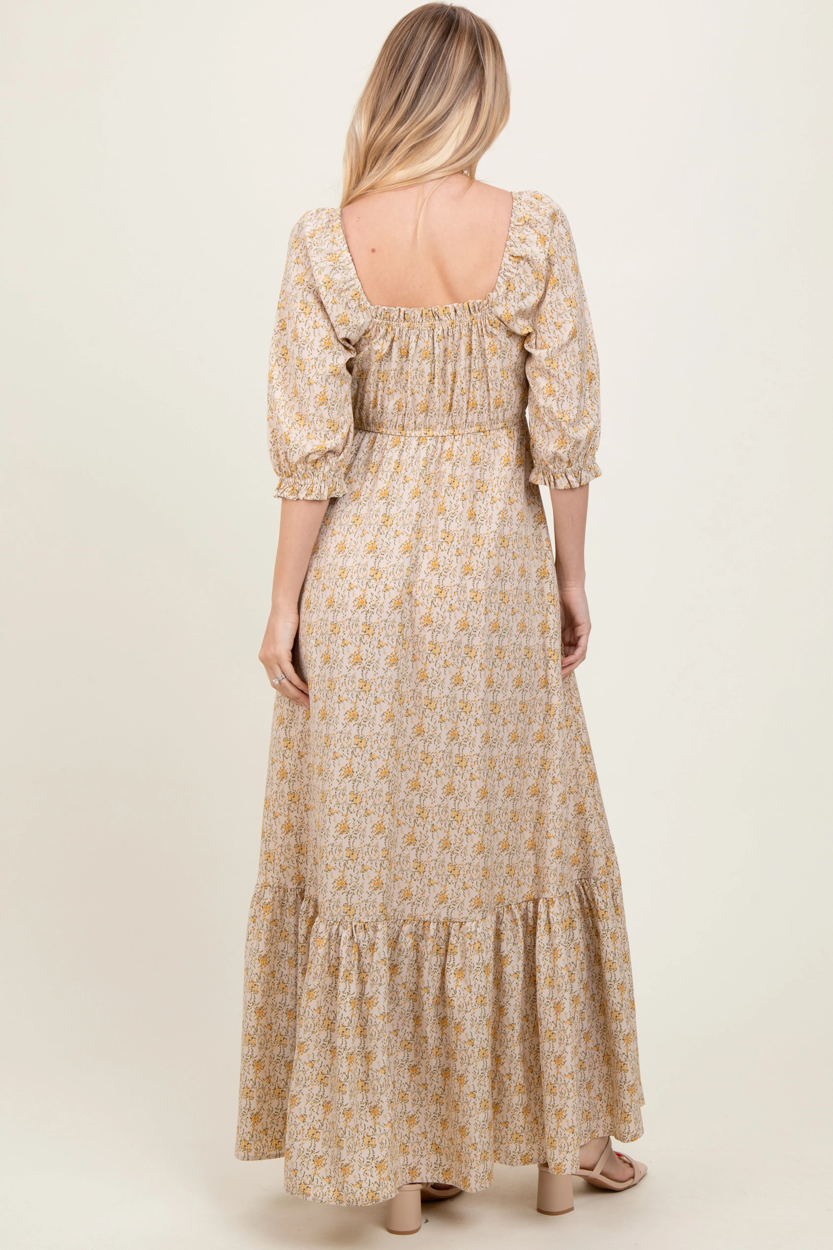 Cream Floral Sweetheart Neckline Maxi Dress sold by Pinkblush product image thumbnail 4