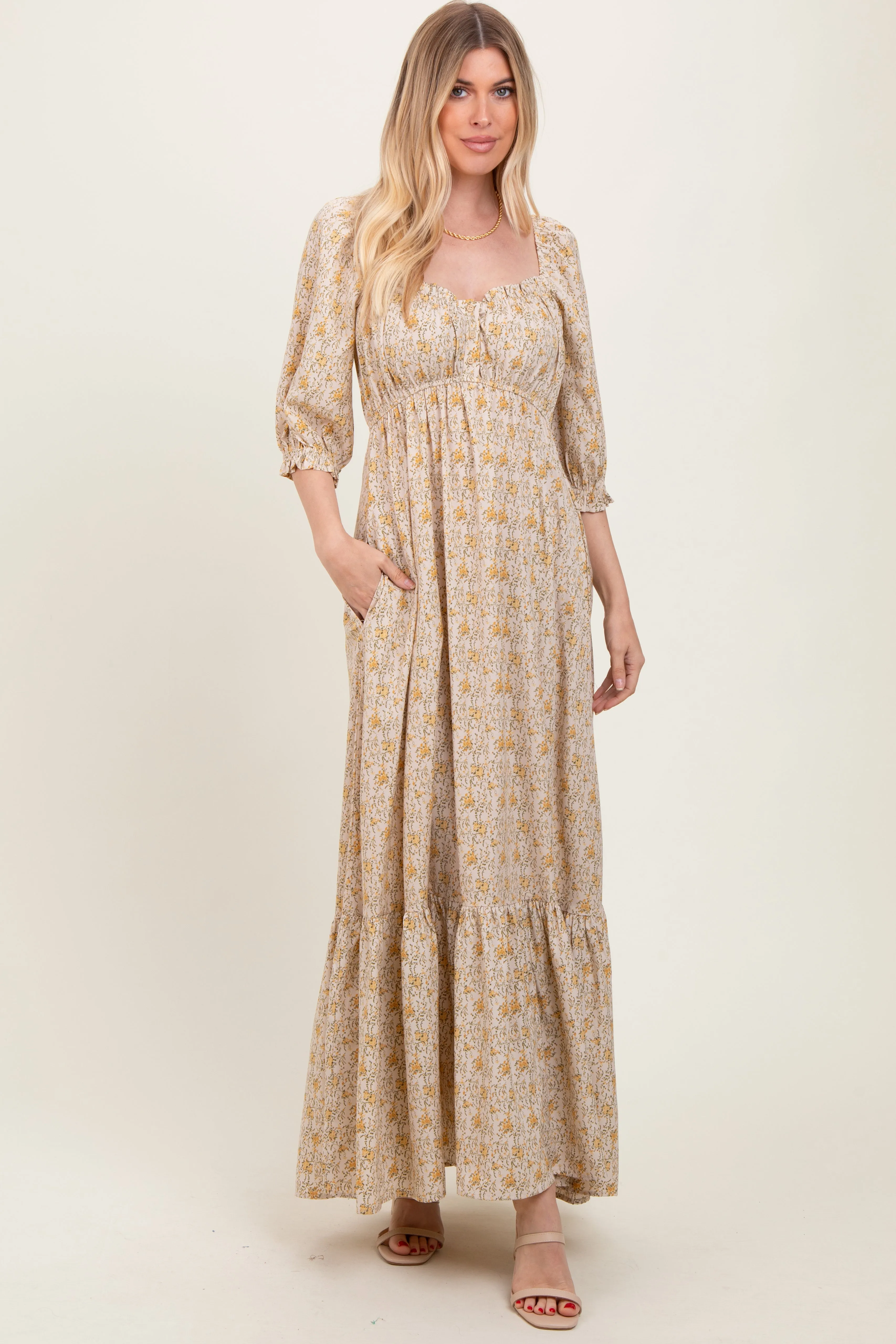 Cream Floral Sweetheart Neckline Maxi Dress sold by Pinkblush product image thumbnail 2