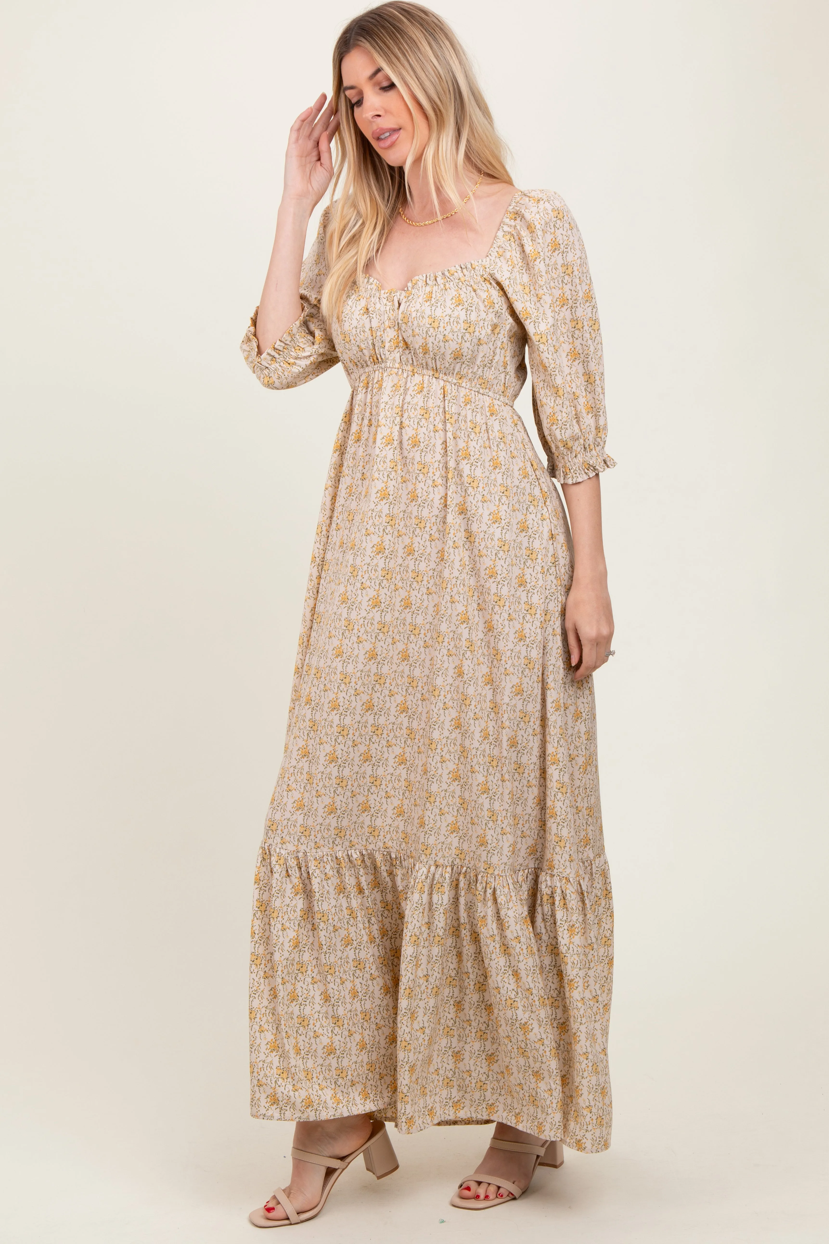 Cream Floral Sweetheart Neckline Maxi Dress sold by Pinkblush product image thumbnail 3