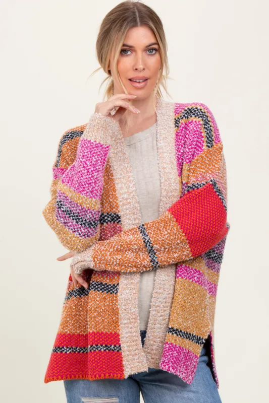 Fuchsia Oversized Colorblock Stripe Cardigan sold by Pinkblush