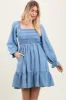 Light Blue Vintage Wash Chambray Smocked Midi Dress sold by Pinkblush