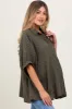 Olive Checker Print Short Sleeve Oversized Maternity Blouse sold by Pinkblush