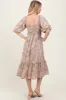 Beige Floral Pleated Bodice Midi Dress sold by Pinkblush