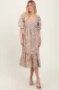 Beige Floral Pleated Bodice Midi Dress sold by Pinkblush
