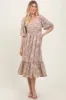 Beige Floral Pleated Bodice Midi Dress sold by Pinkblush