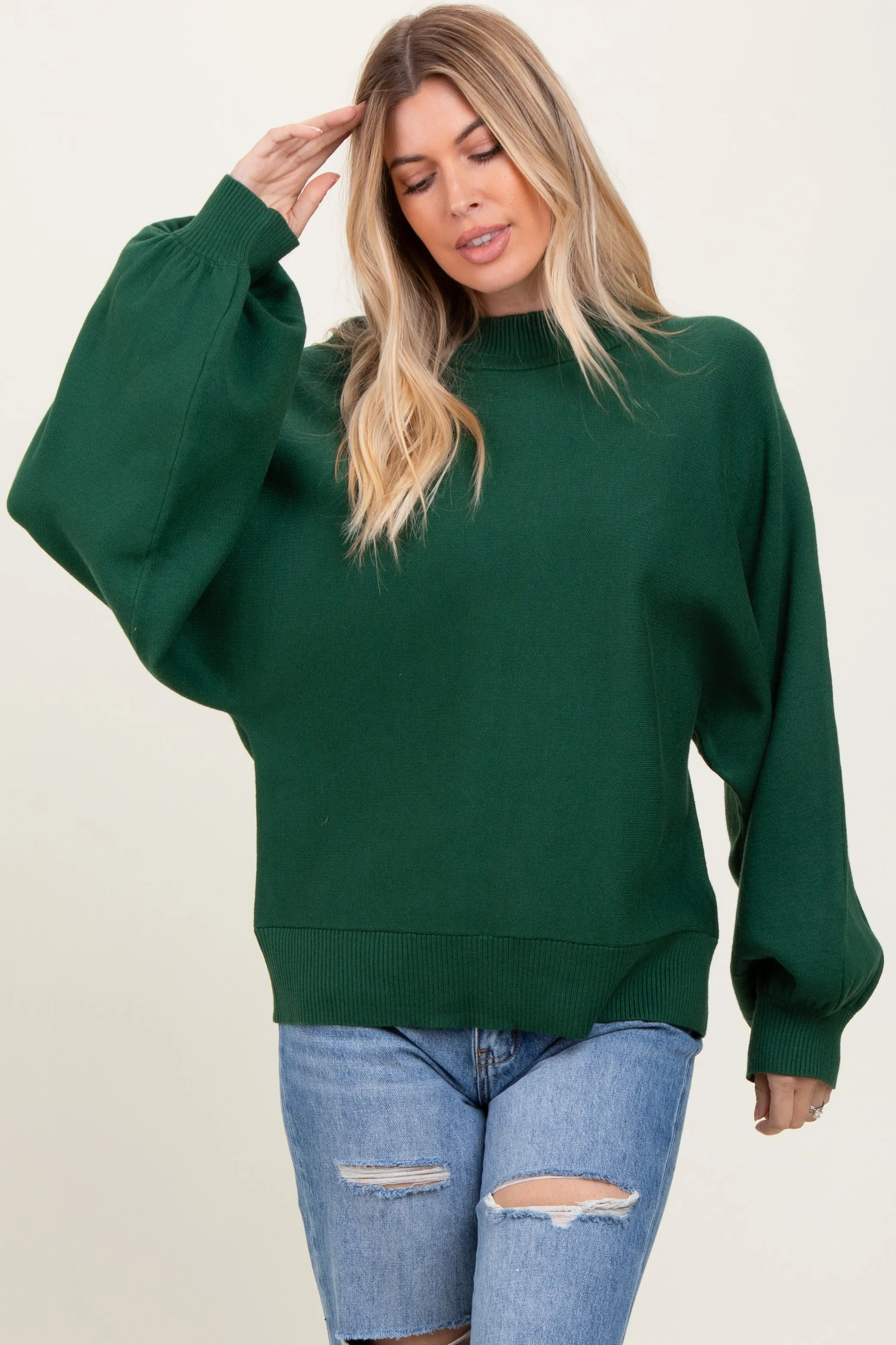 Forest Green Oversized Bubble Sleeve Sweater sold by Pinkblush product image thumbnail 2