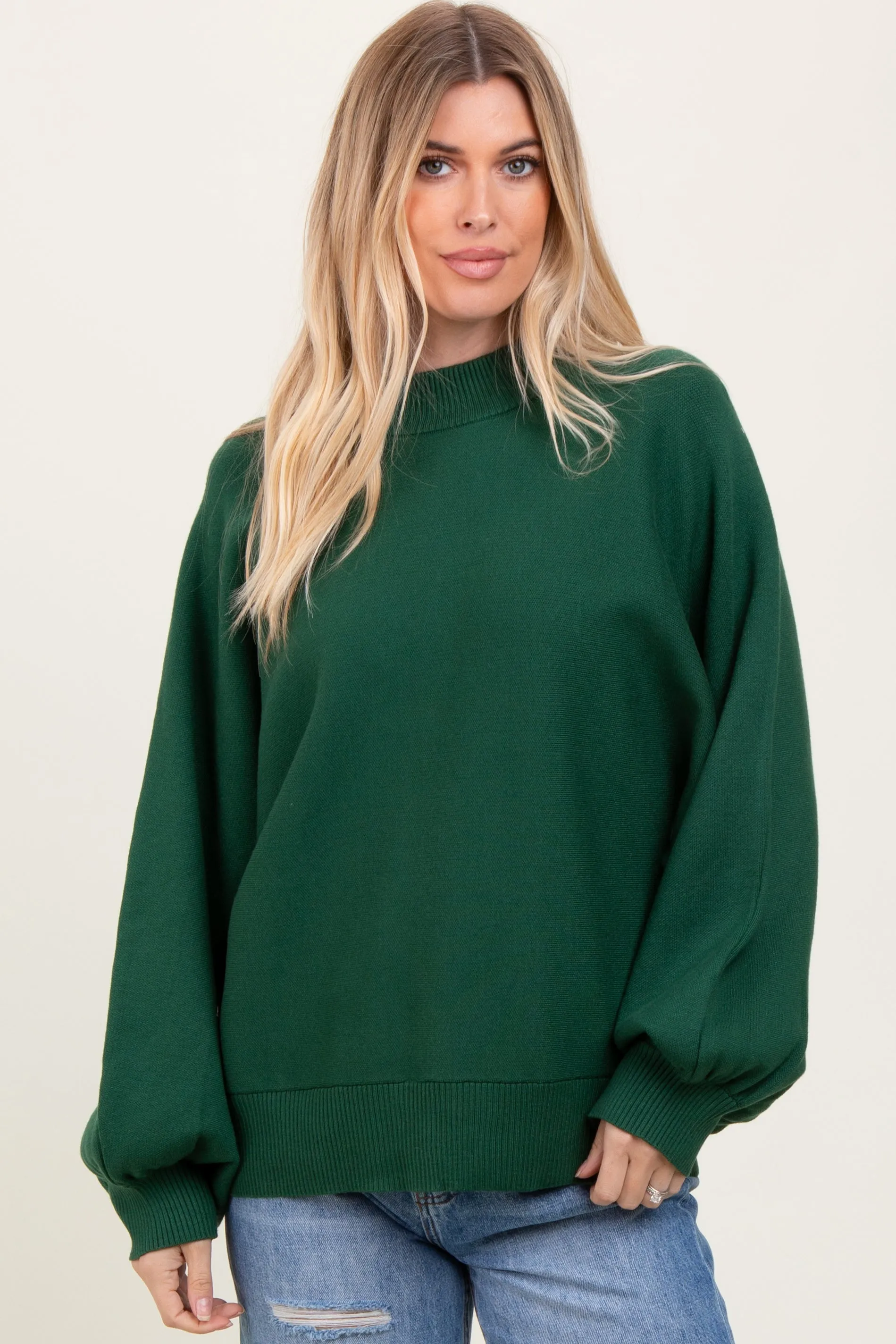Forest Green Oversized Bubble Sleeve Sweater sold by Pinkblush