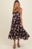 Black Floral Print Tie Strap Maternity Midi Dress sold by Pinkblush