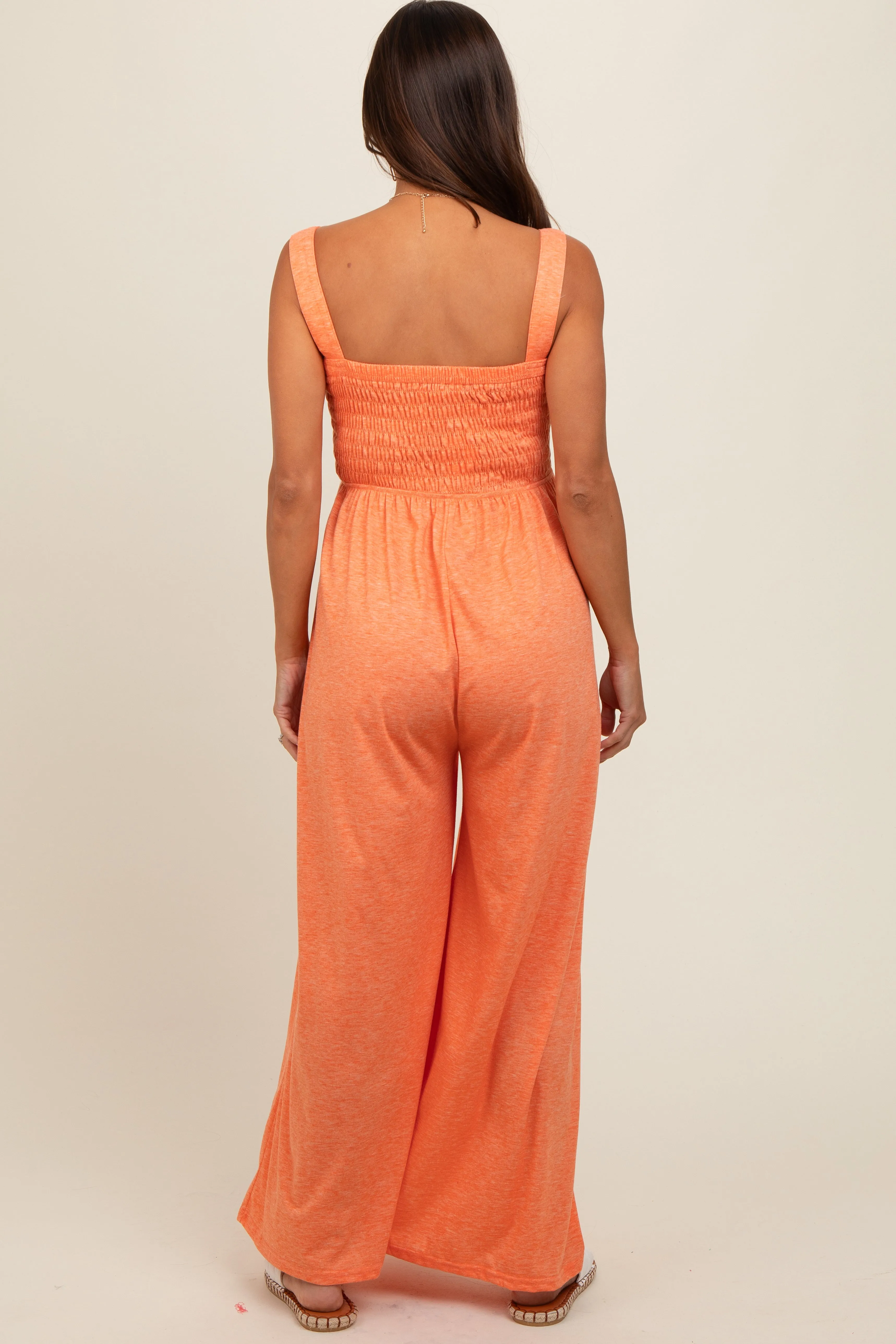 Orange Smocked Wide Leg Maternity Jumpsuit sold by Pinkblush product image thumbnail 3