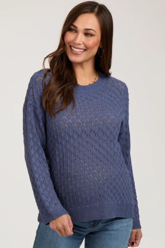 Navy Diamond Open Knit Maternity Top sold by Pinkblush